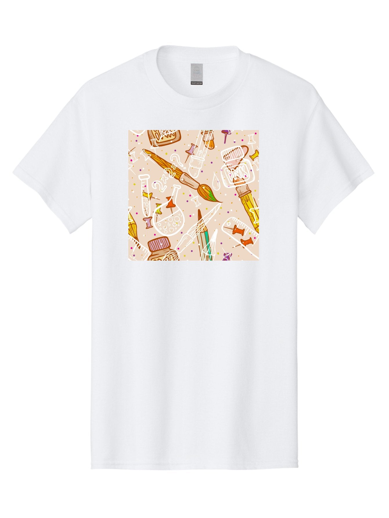 Art-And-Science Men'S Graphic Tee, 100% Cotton, Comfortable Casual Summer Wear, Machine Washable, Science And Art Supplies, Beakers, Test Tubes, Paintbrushes, Pencils, Creative Tools, Artistic Expression, Scientific Experimentation, Aac378 10