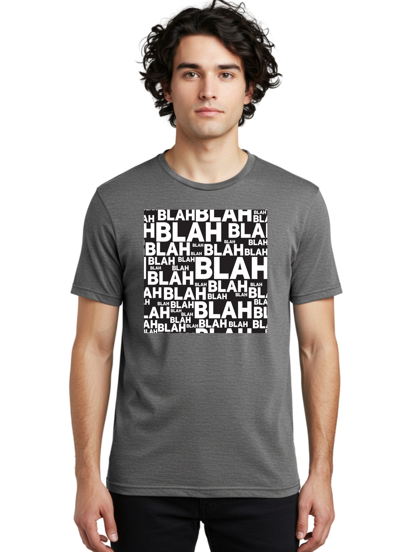 Blah Men'S Graphic Tee, 100% Cotton, Comfortable Casual Summer Wear, Machine Washable, Repetitive Text, Blah Blah, White Font, Black Background, Meaningless Words, Corporate Jargon, Office Chatter, Meaningless Speech, Empty Talk, Aac379 20