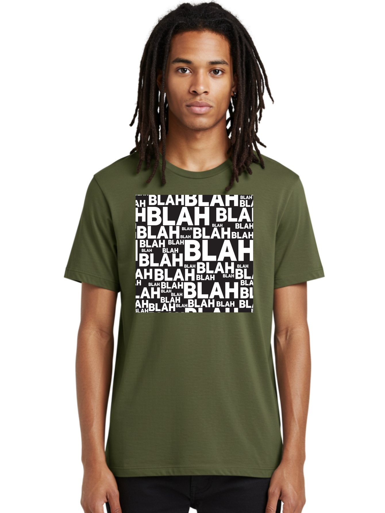 Blah Men'S Graphic Tee, 100% Cotton, Comfortable Casual Summer Wear, Machine Washable, Repetitive Text, Blah Blah, White Font, Black Background, Meaningless Words, Corporate Jargon, Office Chatter, Meaningless Speech, Empty Talk, Aac379 19