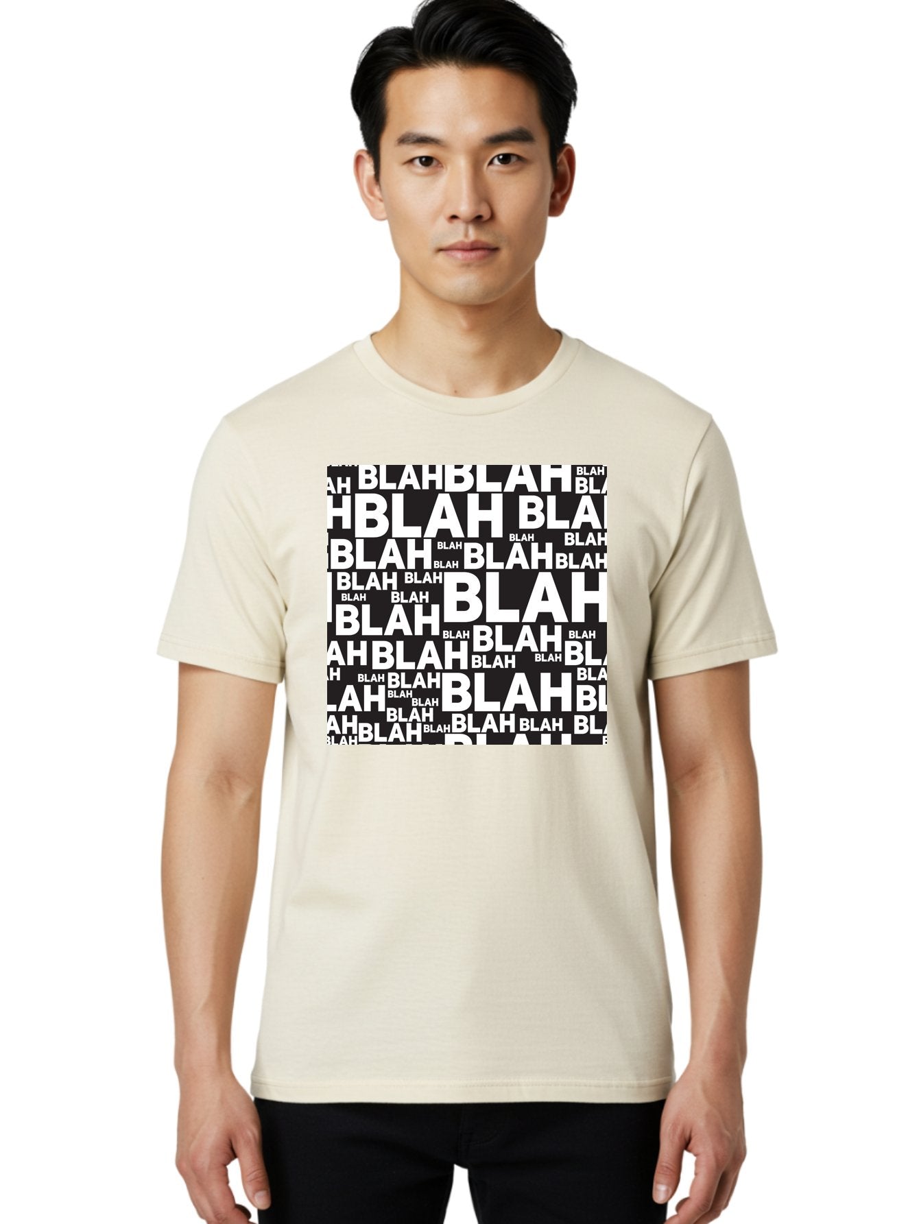 Blah Men'S Graphic Tee, 100% Cotton, Comfortable Casual Summer Wear, Machine Washable, Repetitive Text, Blah Blah, White Font, Black Background, Meaningless Words, Corporate Jargon, Office Chatter, Meaningless Speech, Empty Talk, Aac379 28