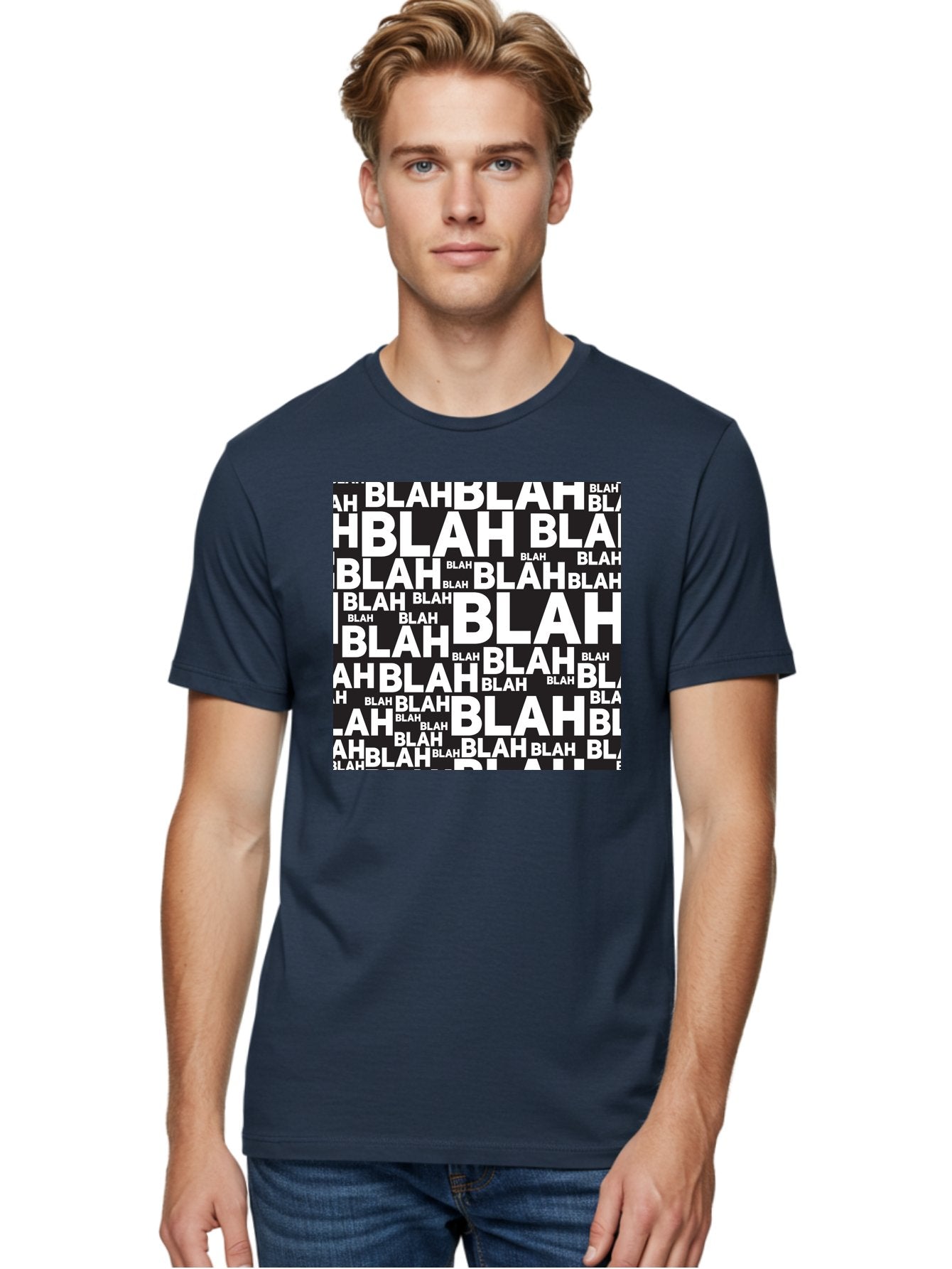 Blah Men'S Graphic Tee, 100% Cotton, Comfortable Casual Summer Wear, Machine Washable, Repetitive Text, Blah Blah, White Font, Black Background, Meaningless Words, Corporate Jargon, Office Chatter, Meaningless Speech, Empty Talk, Aac379 29