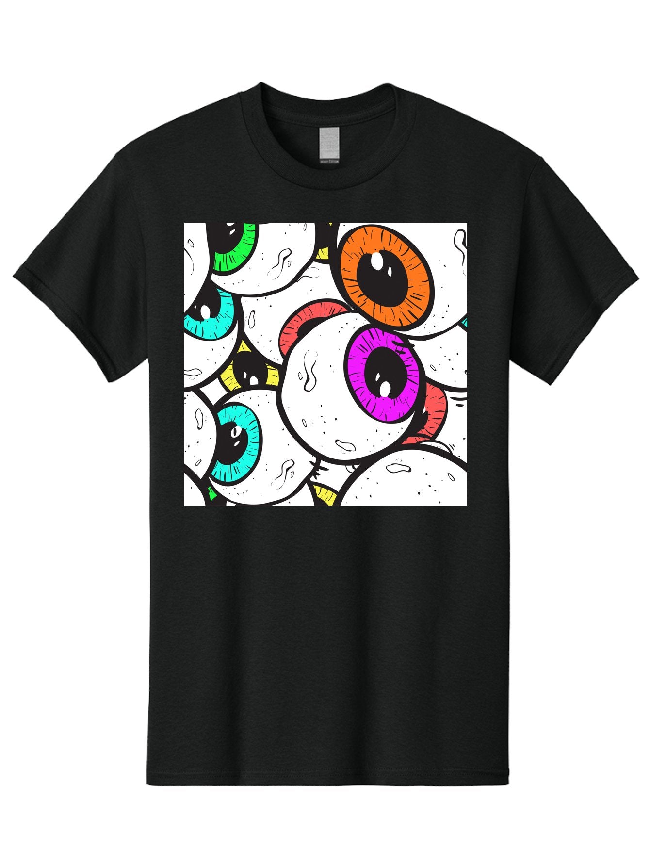 Cartoon-Eyes Men'S Graphic Tee, 100% Cotton, Comfortable Casual Summer Wear, Machine Washable, Cartoon Eyes, Vibrant Colors, Colorful Irises, Eyeballs, Illustration Art, Quirky Design, Playful Graphics, Eye-Catching Visuals, Modern Graphics, Aac381