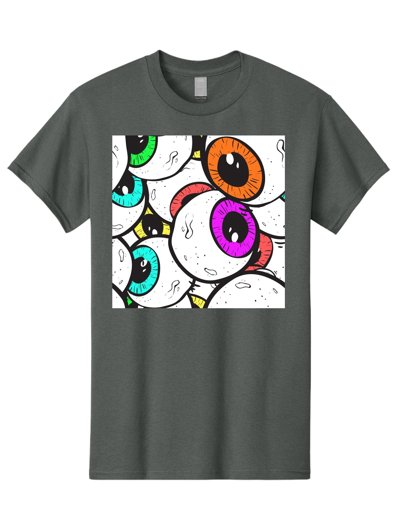 Cartoon-Eyes Men'S Graphic Tee, 100% Cotton, Comfortable Casual Summer Wear, Machine Washable, Cartoon Eyes, Vibrant Colors, Colorful Irises, Eyeballs, Illustration Art, Quirky Design, Playful Graphics, Eye-Catching Visuals, Modern Graphics, Aac381 10