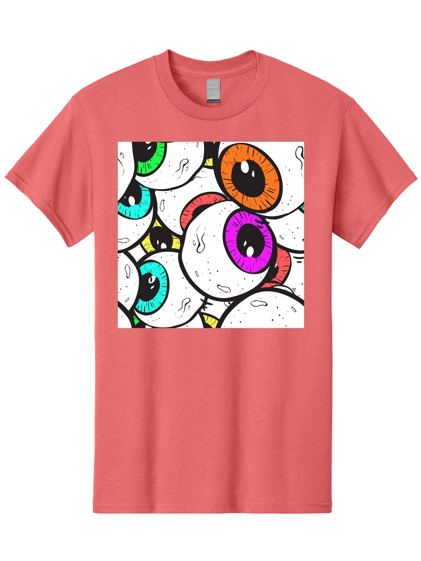 Cartoon-Eyes Men'S Graphic Tee, 100% Cotton, Comfortable Casual Summer Wear, Machine Washable, Cartoon Eyes, Vibrant Colors, Colorful Irises, Eyeballs, Illustration Art, Quirky Design, Playful Graphics, Eye-Catching Visuals, Modern Graphics, Aac381 15