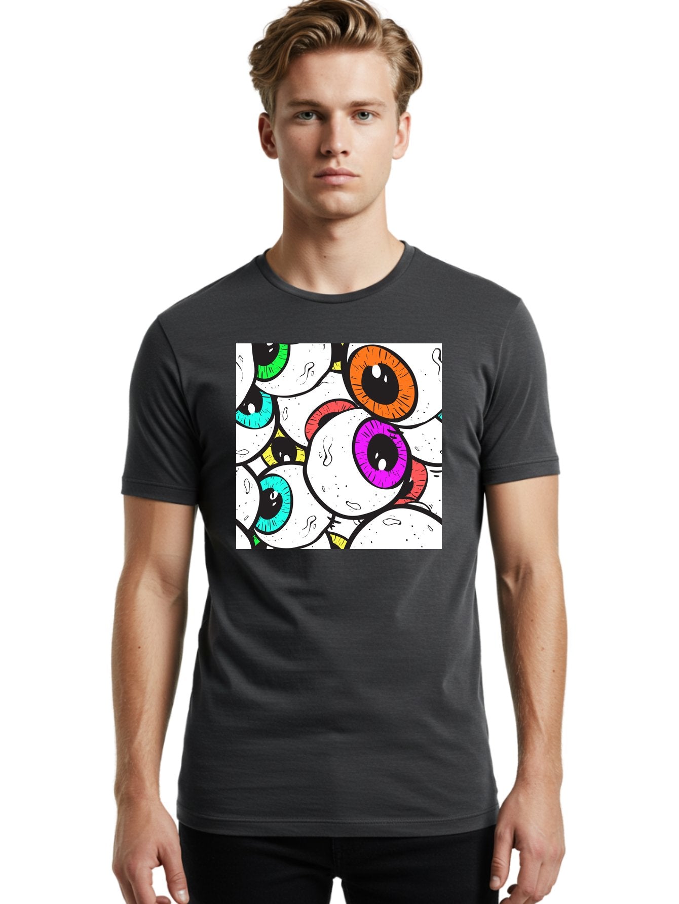 Cartoon-Eyes Men'S Graphic Tee, 100% Cotton, Comfortable Casual Summer Wear, Machine Washable, Cartoon Eyes, Vibrant Colors, Colorful Irises, Eyeballs, Illustration Art, Quirky Design, Playful Graphics, Eye-Catching Visuals, Modern Graphics, Aac381 27