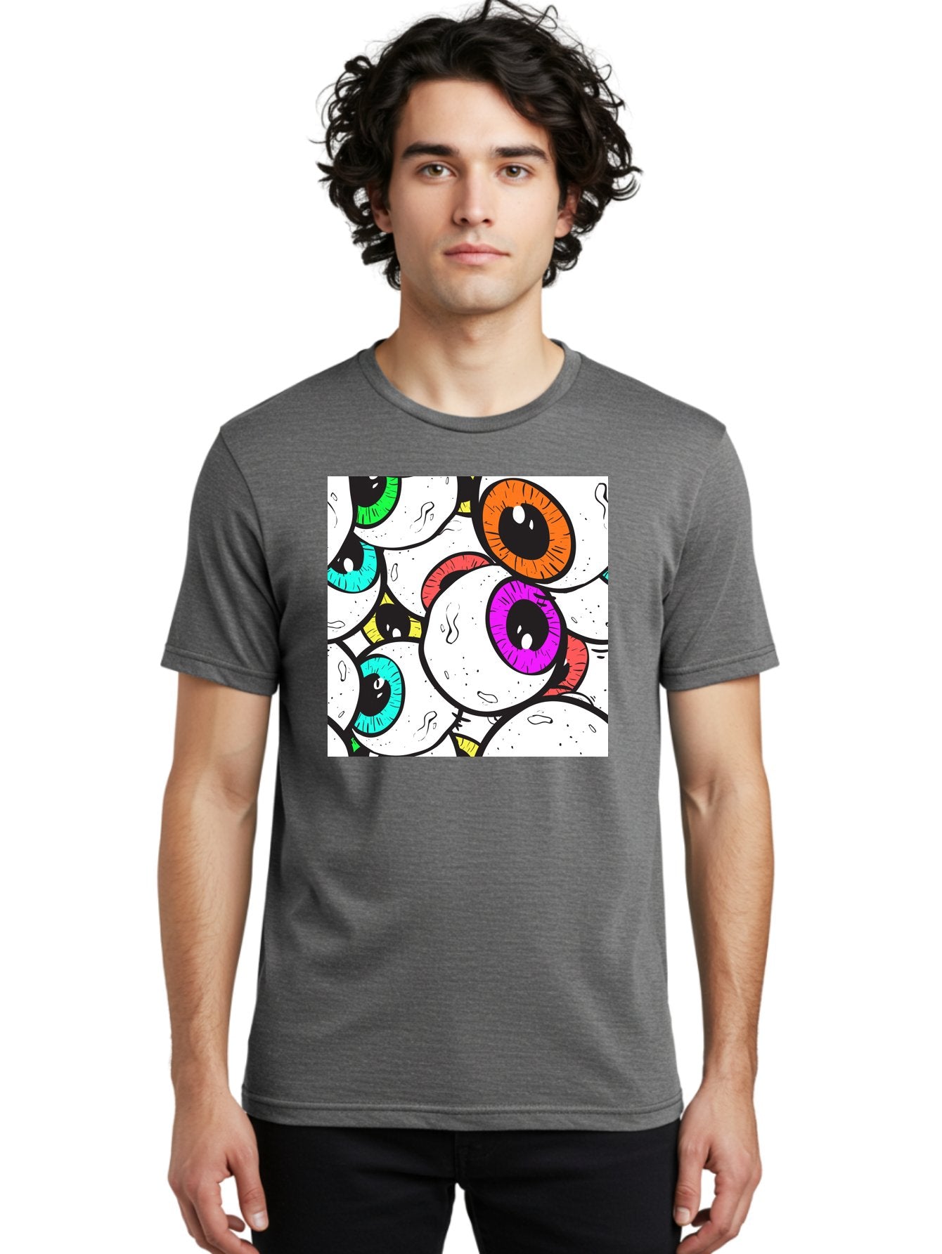 Cartoon-Eyes Men'S Graphic Tee, 100% Cotton, Comfortable Casual Summer Wear, Machine Washable, Cartoon Eyes, Vibrant Colors, Colorful Irises, Eyeballs, Illustration Art, Quirky Design, Playful Graphics, Eye-Catching Visuals, Modern Graphics, Aac381 22