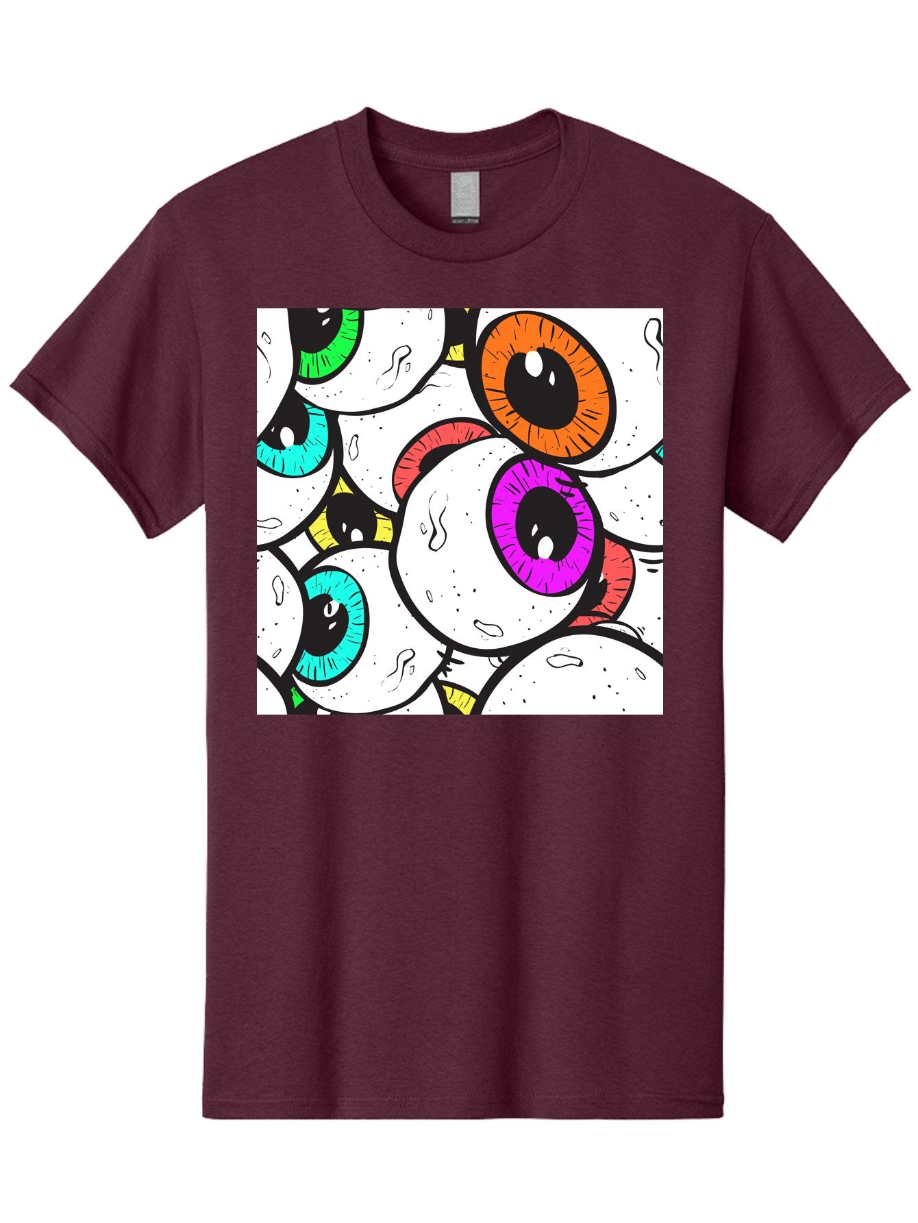 Cartoon-Eyes Men'S Graphic Tee, 100% Cotton, Comfortable Casual Summer Wear, Machine Washable, Cartoon Eyes, Vibrant Colors, Colorful Irises, Eyeballs, Illustration Art, Quirky Design, Playful Graphics, Eye-Catching Visuals, Modern Graphics, Aac381 7