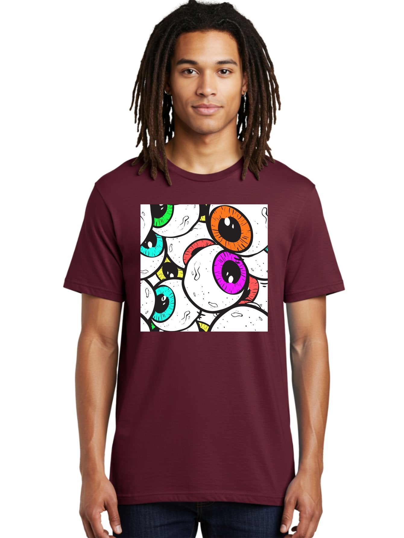 Cartoon-Eyes Men'S Graphic Tee, 100% Cotton, Comfortable Casual Summer Wear, Machine Washable, Cartoon Eyes, Vibrant Colors, Colorful Irises, Eyeballs, Illustration Art, Quirky Design, Playful Graphics, Eye-Catching Visuals, Modern Graphics, Aac381 16