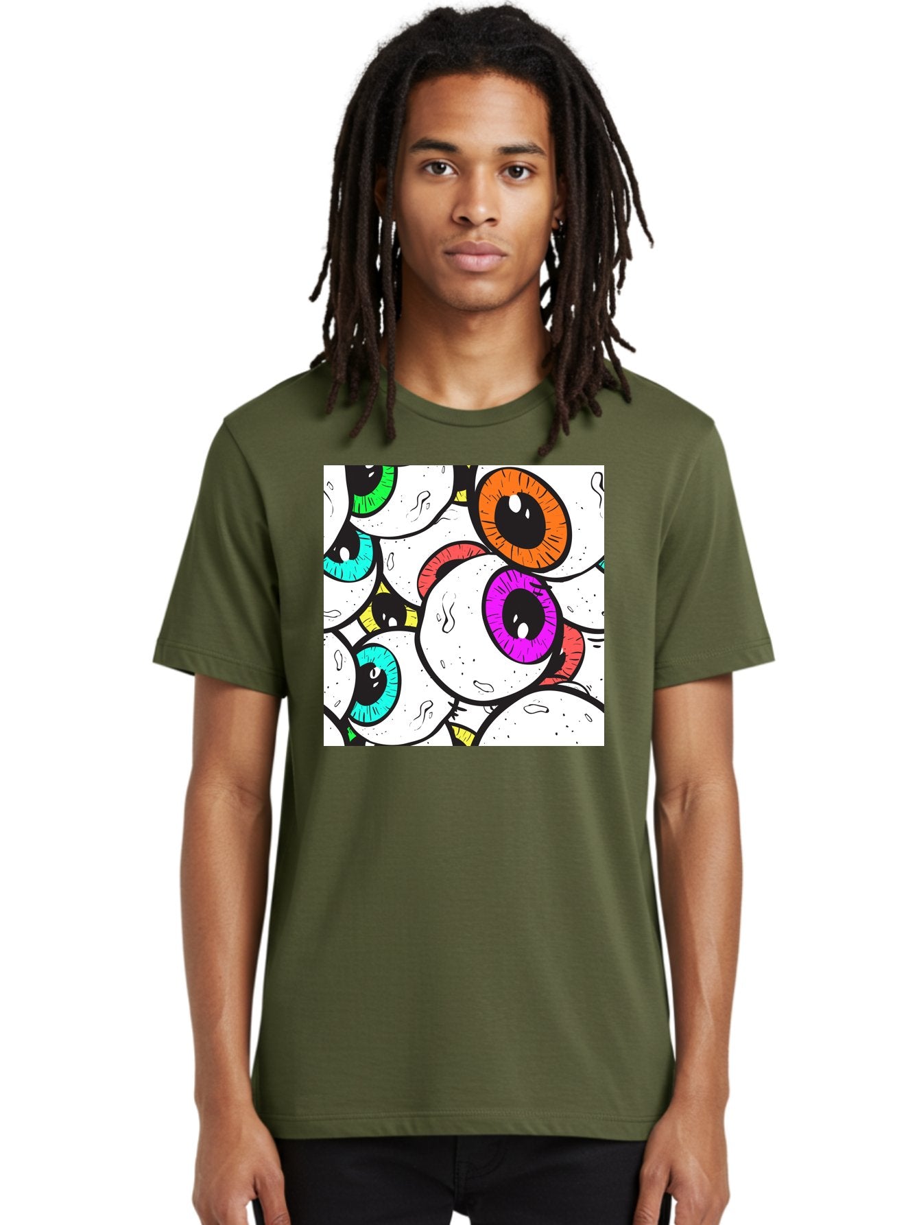 Cartoon-Eyes Men'S Graphic Tee, 100% Cotton, Comfortable Casual Summer Wear, Machine Washable, Cartoon Eyes, Vibrant Colors, Colorful Irises, Eyeballs, Illustration Art, Quirky Design, Playful Graphics, Eye-Catching Visuals, Modern Graphics, Aac381 28