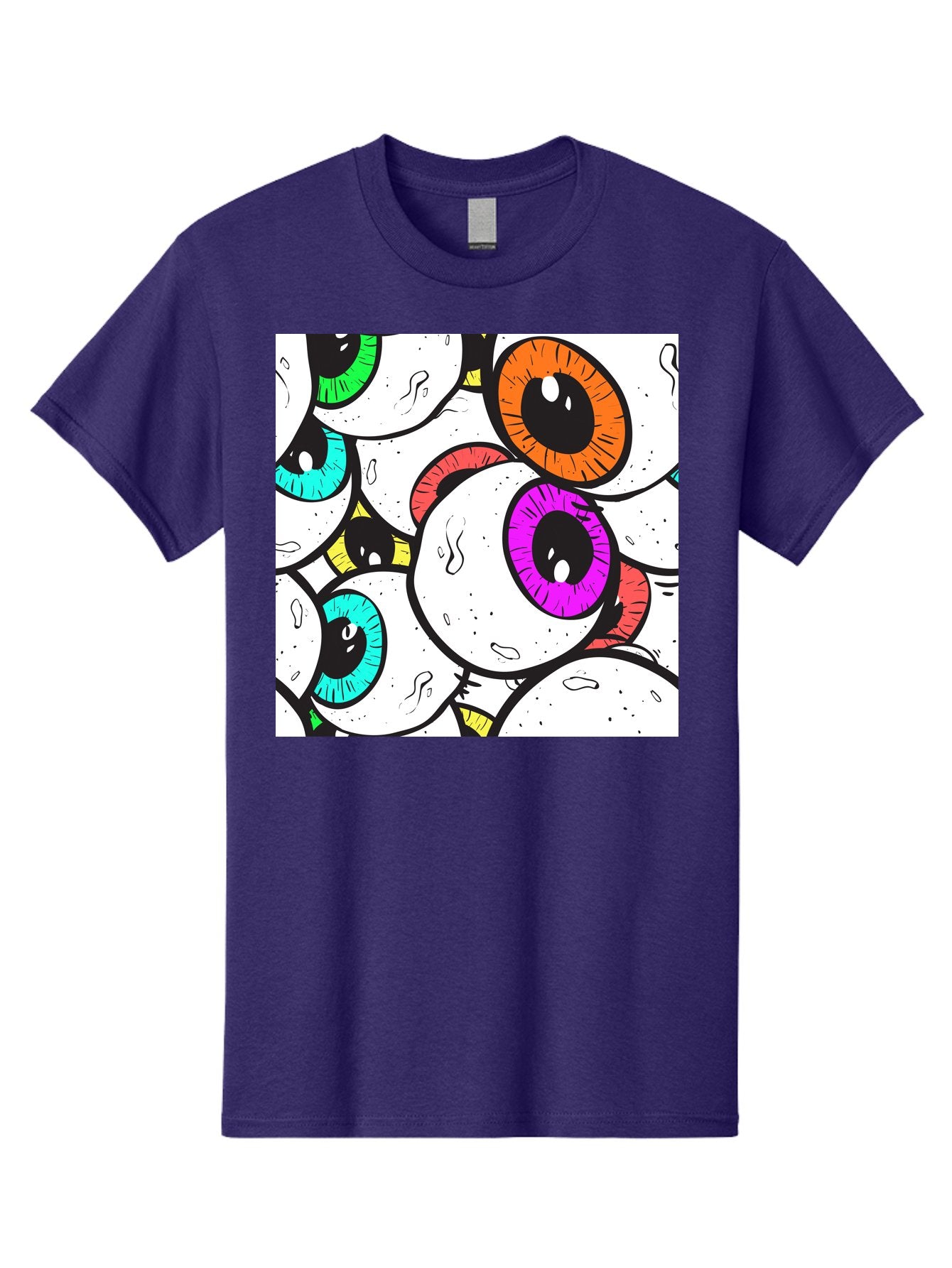 Cartoon-Eyes Men'S Graphic Tee, 100% Cotton, Comfortable Casual Summer Wear, Machine Washable, Cartoon Eyes, Vibrant Colors, Colorful Irises, Eyeballs, Illustration Art, Quirky Design, Playful Graphics, Eye-Catching Visuals, Modern Graphics, Aac381 5