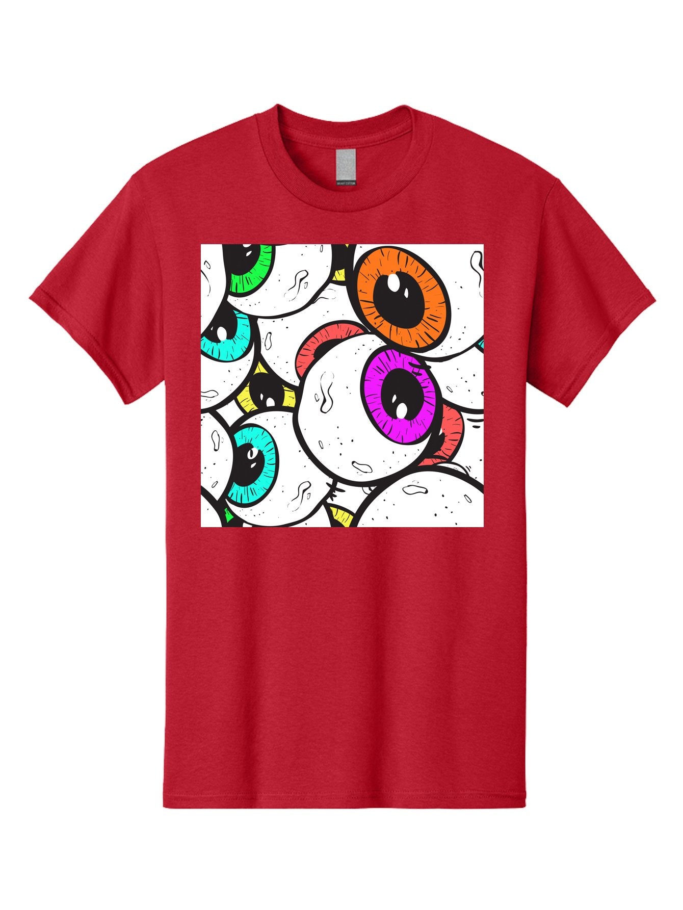 Cartoon-Eyes Men'S Graphic Tee, 100% Cotton, Comfortable Casual Summer Wear, Machine Washable, Cartoon Eyes, Vibrant Colors, Colorful Irises, Eyeballs, Illustration Art, Quirky Design, Playful Graphics, Eye-Catching Visuals, Modern Graphics, Aac381 14