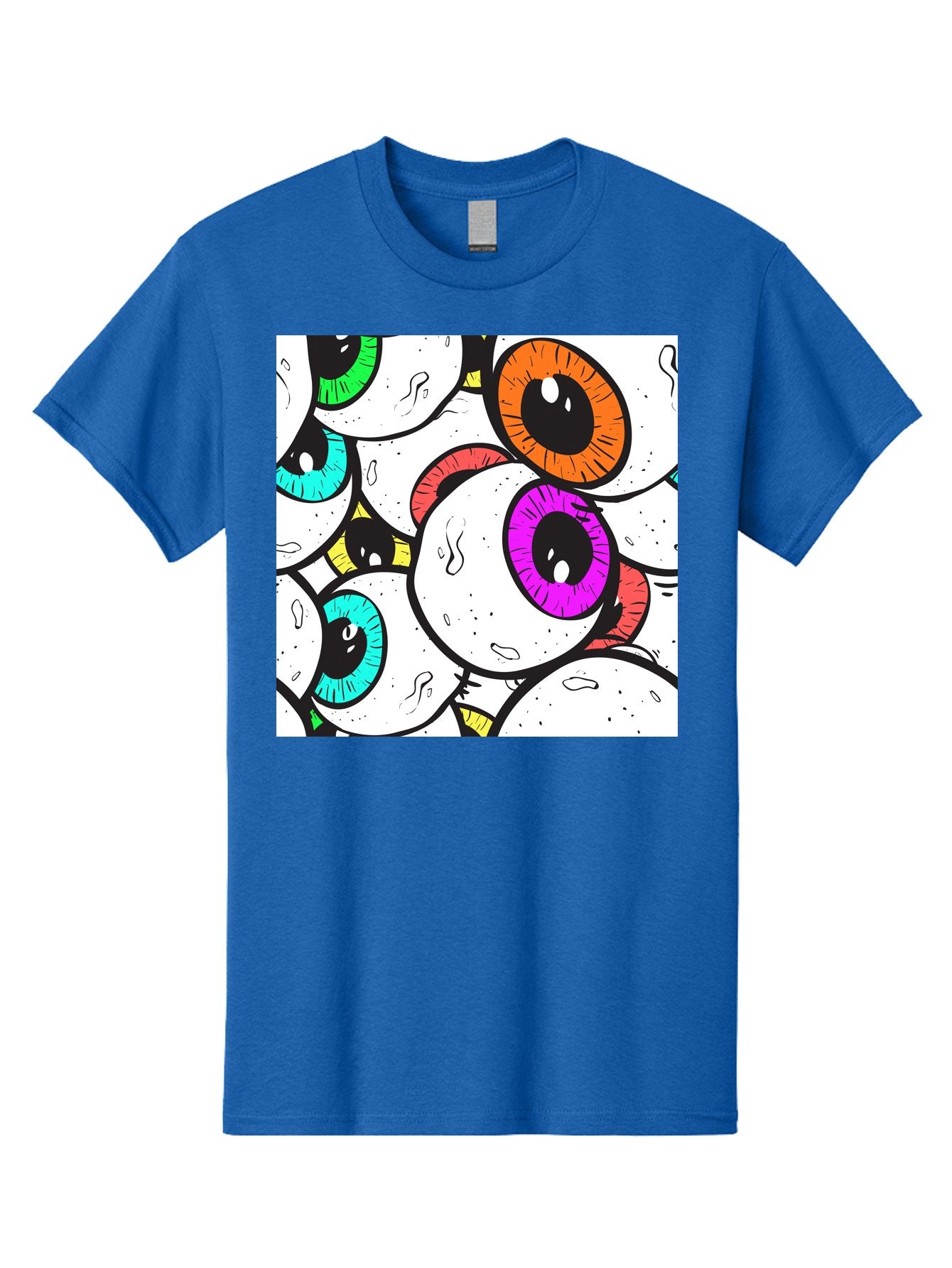 Cartoon-Eyes Men'S Graphic Tee, 100% Cotton, Comfortable Casual Summer Wear, Machine Washable, Cartoon Eyes, Vibrant Colors, Colorful Irises, Eyeballs, Illustration Art, Quirky Design, Playful Graphics, Eye-Catching Visuals, Modern Graphics, Aac381