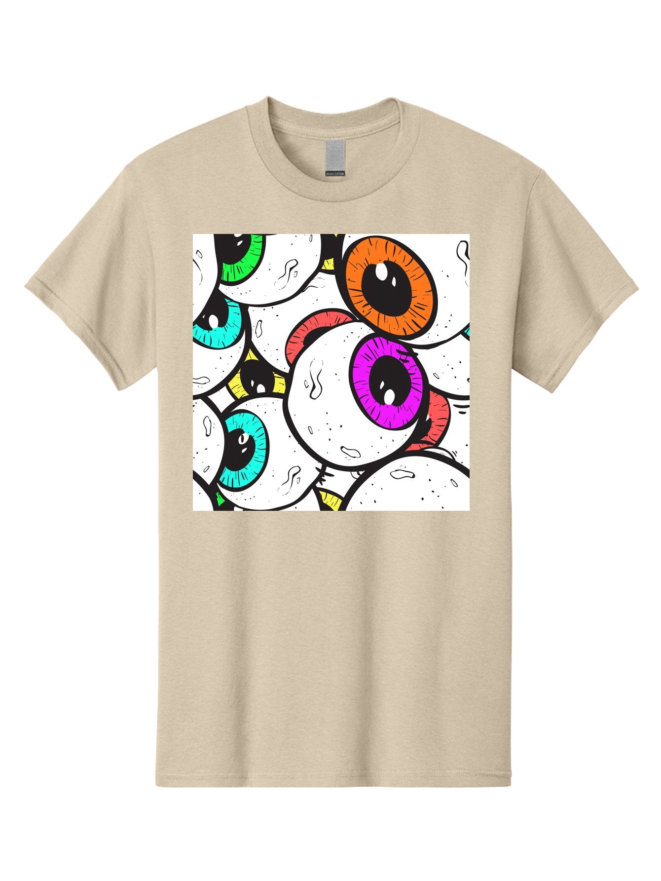 Cartoon-Eyes Men'S Graphic Tee, 100% Cotton, Comfortable Casual Summer Wear, Machine Washable, Cartoon Eyes, Vibrant Colors, Colorful Irises, Eyeballs, Illustration Art, Quirky Design, Playful Graphics, Eye-Catching Visuals, Modern Graphics, Aac381 4