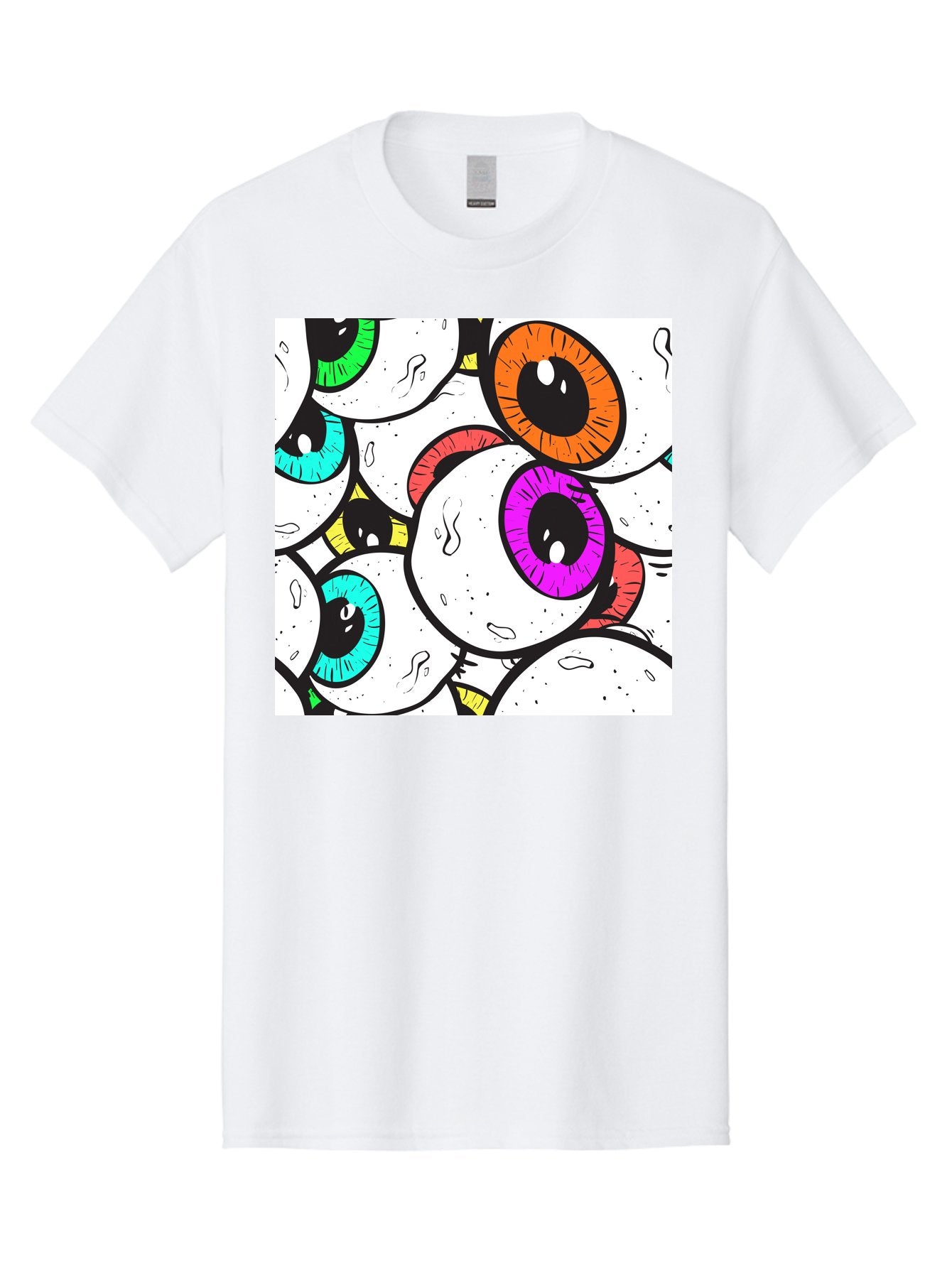 Cartoon-Eyes Men'S Graphic Tee, 100% Cotton, Comfortable Casual Summer Wear, Machine Washable, Cartoon Eyes, Vibrant Colors, Colorful Irises, Eyeballs, Illustration Art, Quirky Design, Playful Graphics, Eye-Catching Visuals, Modern Graphics, Aac381 13