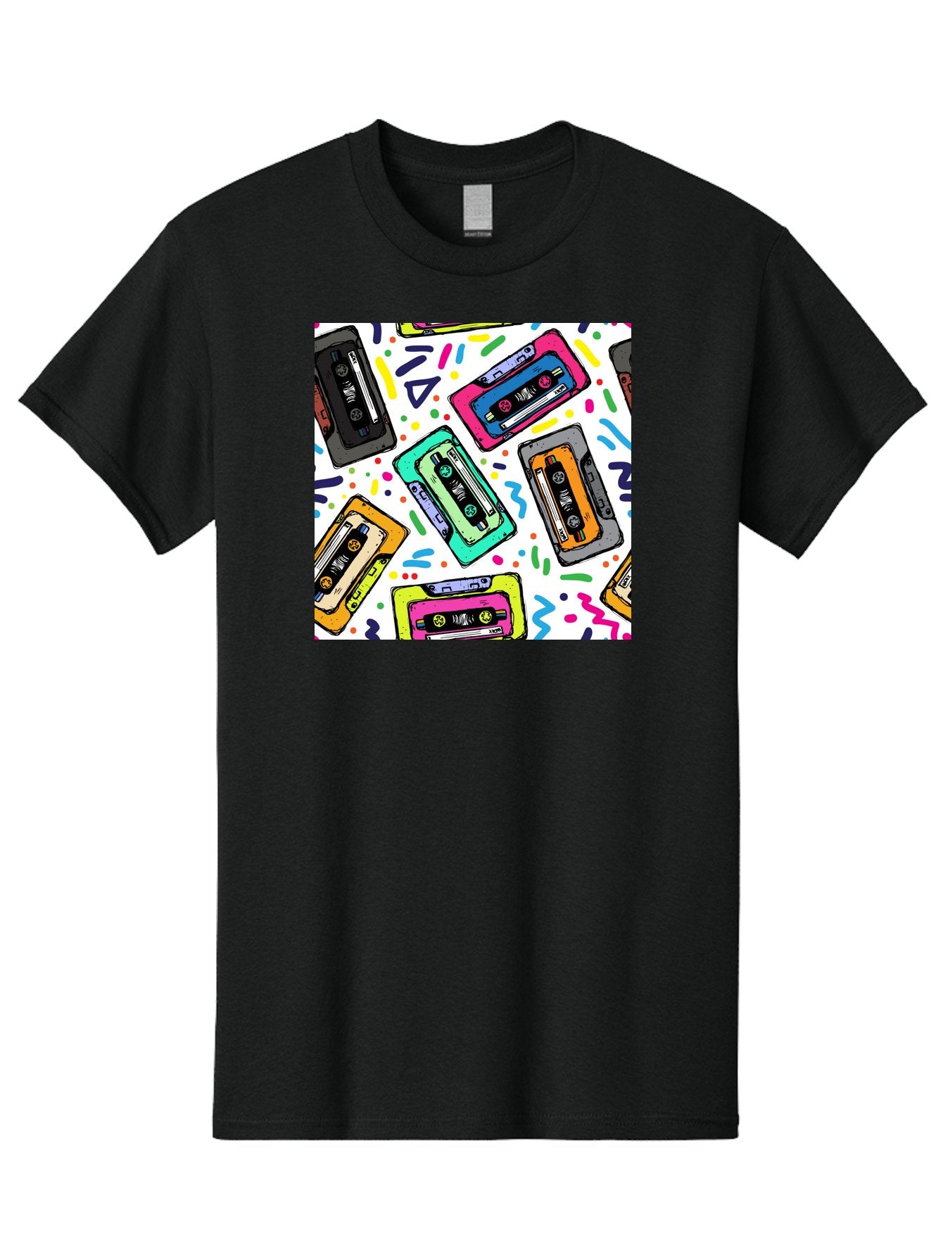 Cassette-Tapes-Pattern Men'S Graphic Tee, 100% Cotton, Comfortable Casual Summer Wear, Machine Washable, Retro Cassette Tapes, Vintage Music, Colorful Design, Nostalgic Feel, Playful Patterns, 80S And 90S Nostalgia, Music Lover Gift Aac382 14