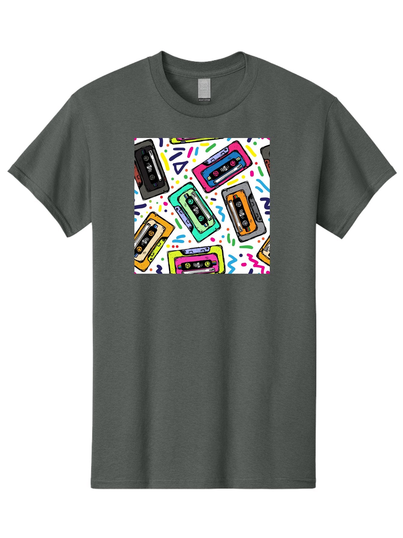 Cassette-Tapes-Pattern Men'S Graphic Tee, 100% Cotton, Comfortable Casual Summer Wear, Machine Washable, Retro Cassette Tapes, Vintage Music, Colorful Design, Nostalgic Feel, Playful Patterns, 80S And 90S Nostalgia, Music Lover Gift Aac382 5