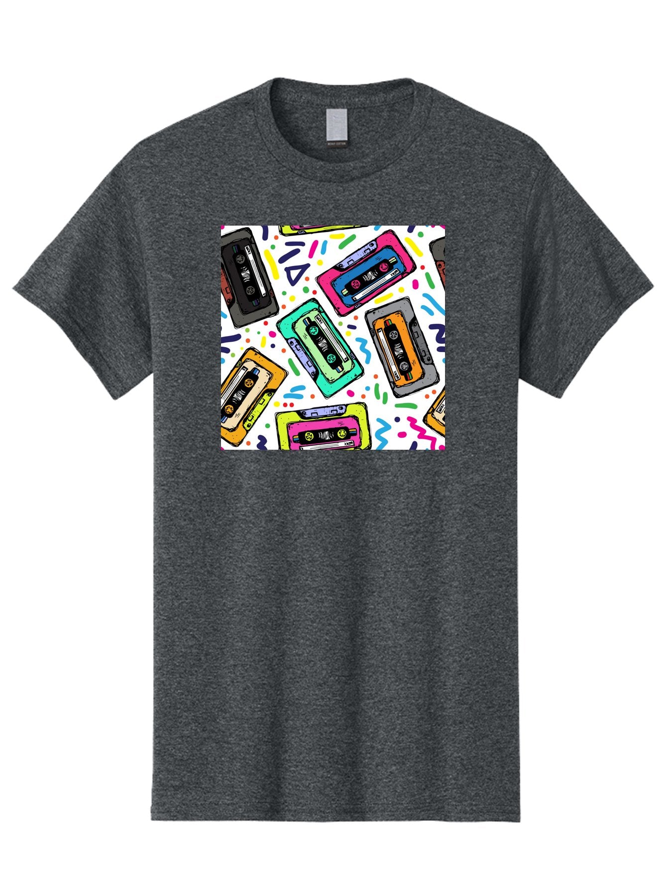 Cassette-Tapes-Pattern Men'S Graphic Tee, 100% Cotton, Comfortable Casual Summer Wear, Machine Washable, Retro Cassette Tapes, Vintage Music, Colorful Design, Nostalgic Feel, Playful Patterns, 80S And 90S Nostalgia, Music Lover Gift Aac382 3