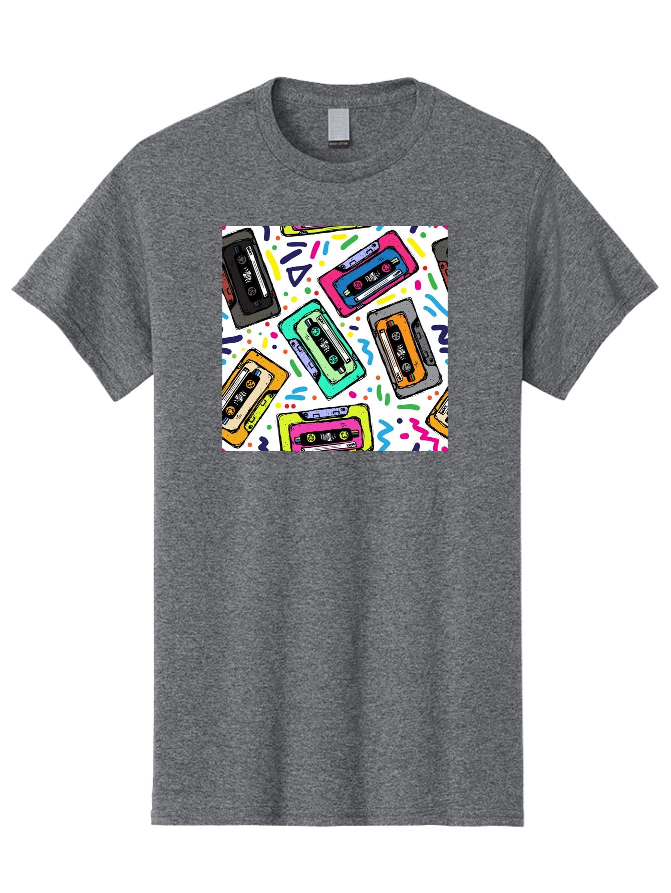 Cassette-Tapes-Pattern Men'S Graphic Tee, 100% Cotton, Comfortable Casual Summer Wear, Machine Washable, Retro Cassette Tapes, Vintage Music, Colorful Design, Nostalgic Feel, Playful Patterns, 80S And 90S Nostalgia, Music Lover Gift Aac382 7