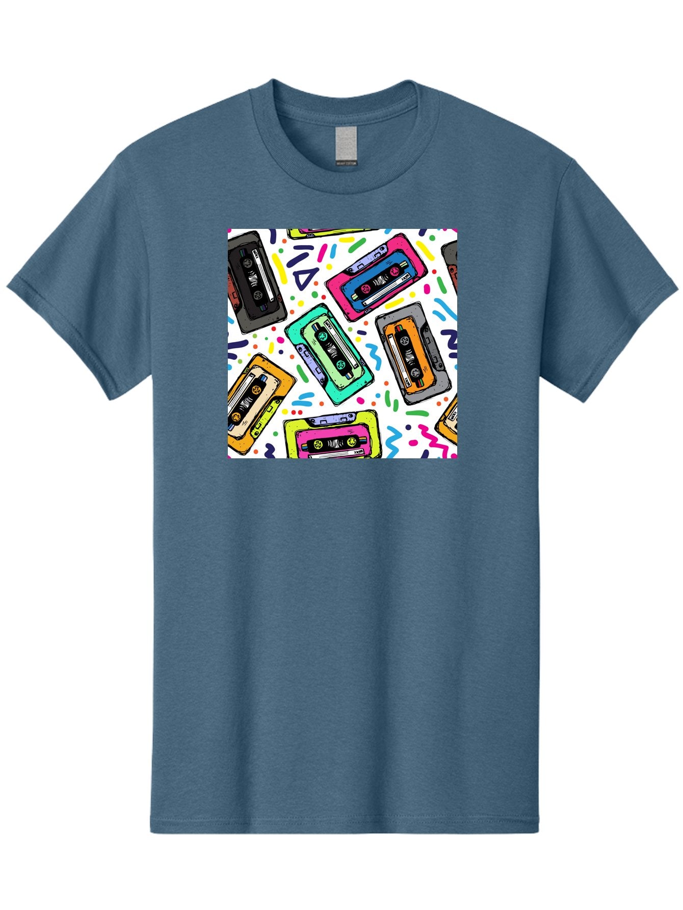 Cassette-Tapes-Pattern Men'S Graphic Tee, 100% Cotton, Comfortable Casual Summer Wear, Machine Washable, Retro Cassette Tapes, Vintage Music, Colorful Design, Nostalgic Feel, Playful Patterns, 80S And 90S Nostalgia, Music Lover Gift Aac382 15
