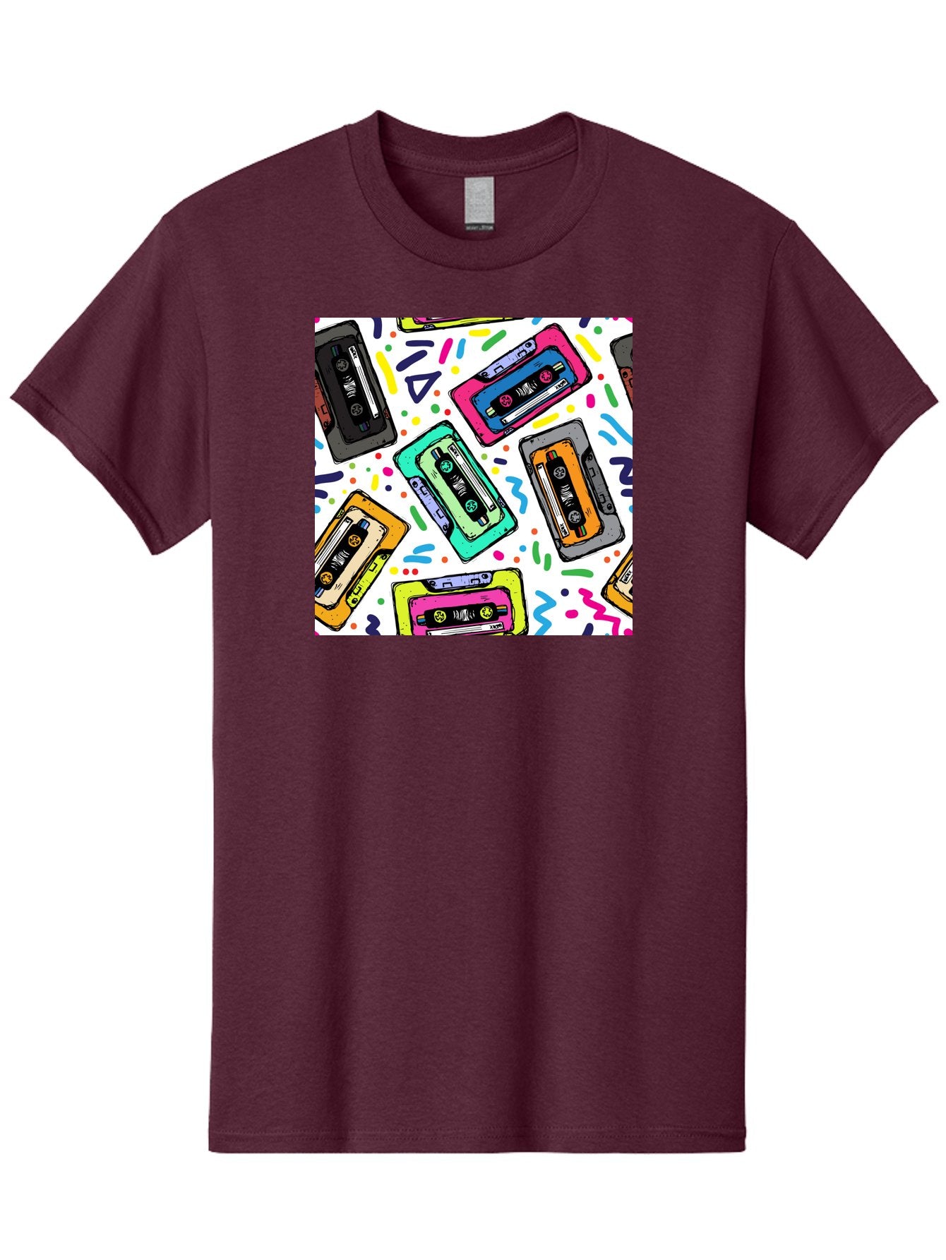 Cassette-Tapes-Pattern Men'S Graphic Tee, 100% Cotton, Comfortable Casual Summer Wear, Machine Washable, Retro Cassette Tapes, Vintage Music, Colorful Design, Nostalgic Feel, Playful Patterns, 80S And 90S Nostalgia, Music Lover Gift Aac382 11