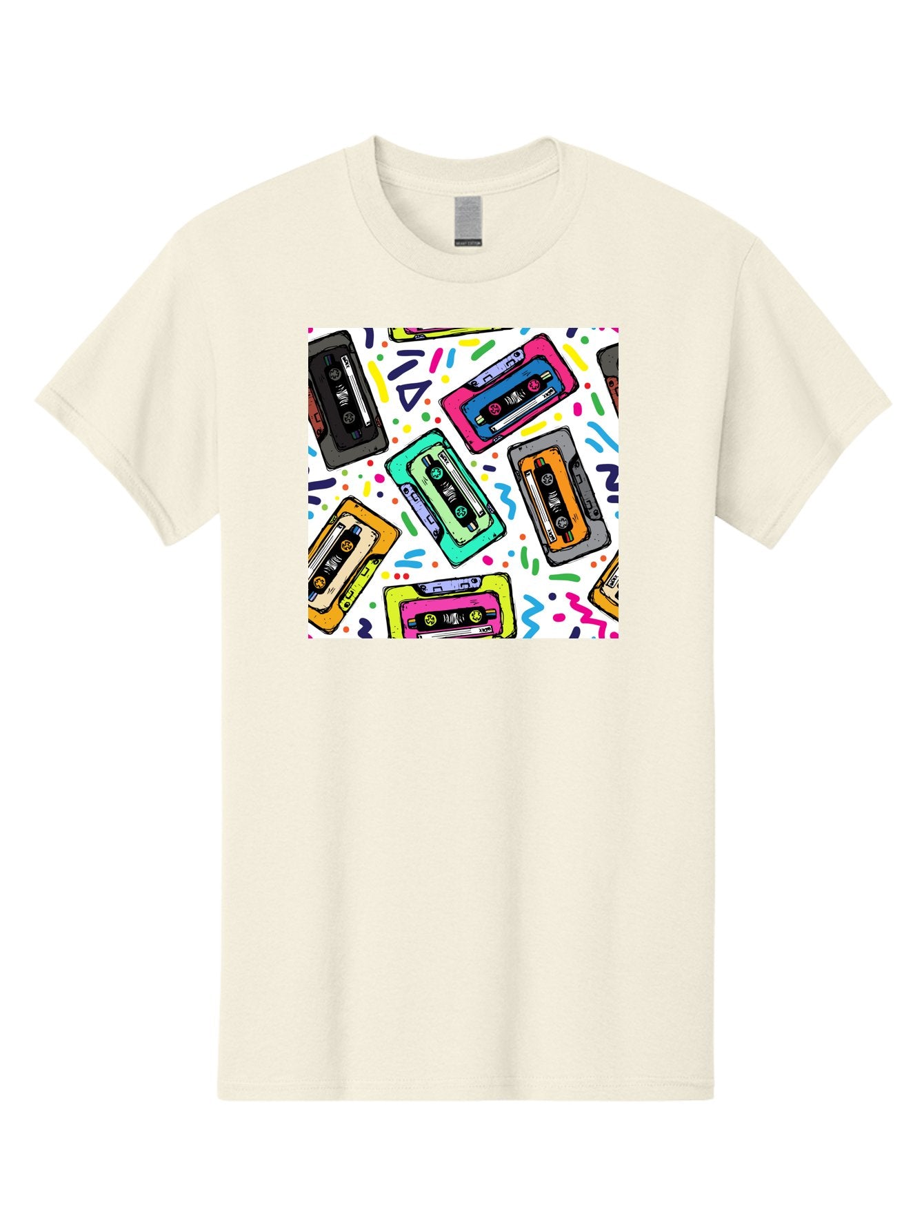 Cassette-Tapes-Pattern Men'S Graphic Tee, 100% Cotton, Comfortable Casual Summer Wear, Machine Washable, Retro Cassette Tapes, Vintage Music, Colorful Design, Nostalgic Feel, Playful Patterns, 80S And 90S Nostalgia, Music Lover Gift Aac382 6