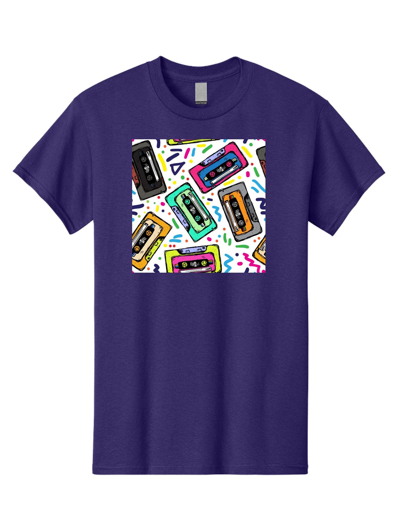 Cassette-Tapes-Pattern Men'S Graphic Tee, 100% Cotton, Comfortable Casual Summer Wear, Machine Washable, Retro Cassette Tapes, Vintage Music, Colorful Design, Nostalgic Feel, Playful Patterns, 80S And 90S Nostalgia, Music Lover Gift Aac382 12