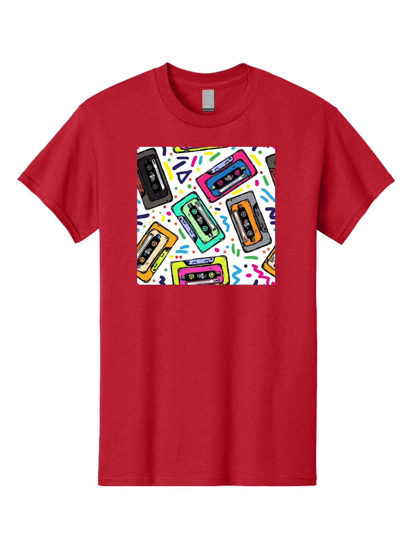 Cassette-Tapes-Pattern Men'S Graphic Tee, 100% Cotton, Comfortable Casual Summer Wear, Machine Washable, Retro Cassette Tapes, Vintage Music, Colorful Design, Nostalgic Feel, Playful Patterns, 80S And 90S Nostalgia, Music Lover Gift Aac382 13