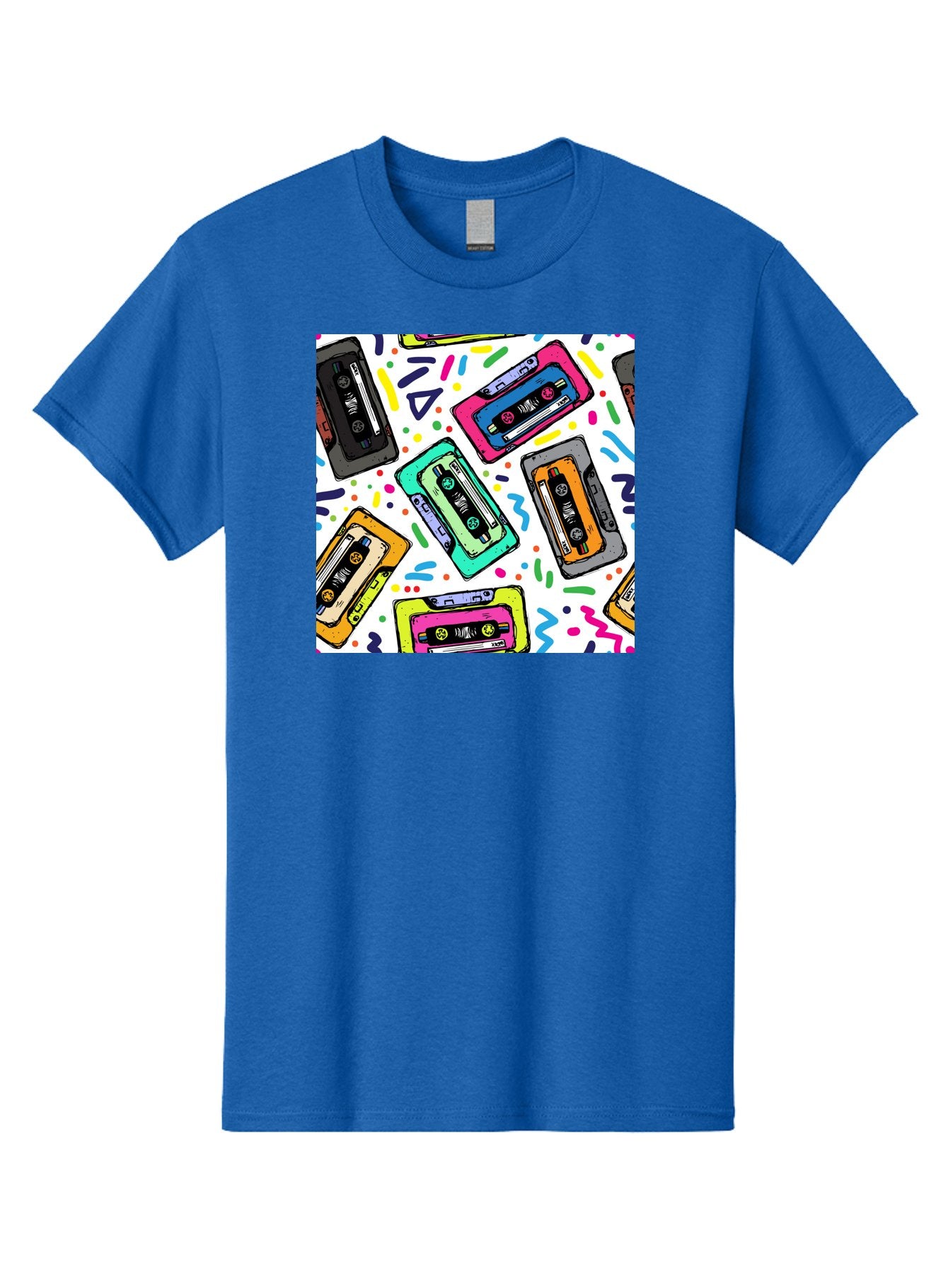 Cassette-Tapes-Pattern Men'S Graphic Tee, 100% Cotton, Comfortable Casual Summer Wear, Machine Washable, Retro Cassette Tapes, Vintage Music, Colorful Design, Nostalgic Feel, Playful Patterns, 80S And 90S Nostalgia, Music Lover Gift Aac382 10