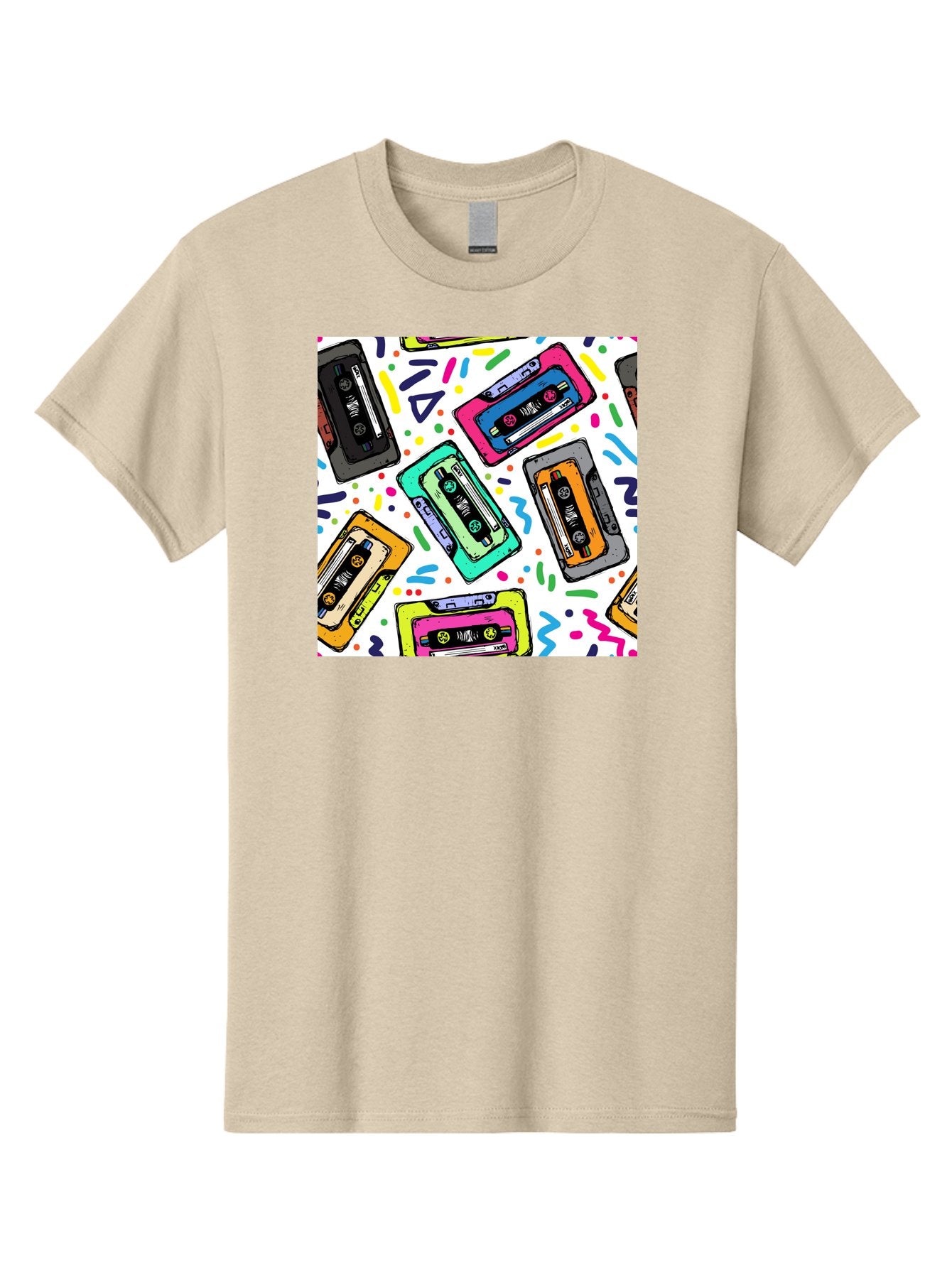 Cassette-Tapes-Pattern Men'S Graphic Tee, 100% Cotton, Comfortable Casual Summer Wear, Machine Washable, Retro Cassette Tapes, Vintage Music, Colorful Design, Nostalgic Feel, Playful Patterns, 80S And 90S Nostalgia, Music Lover Gift Aac382 4