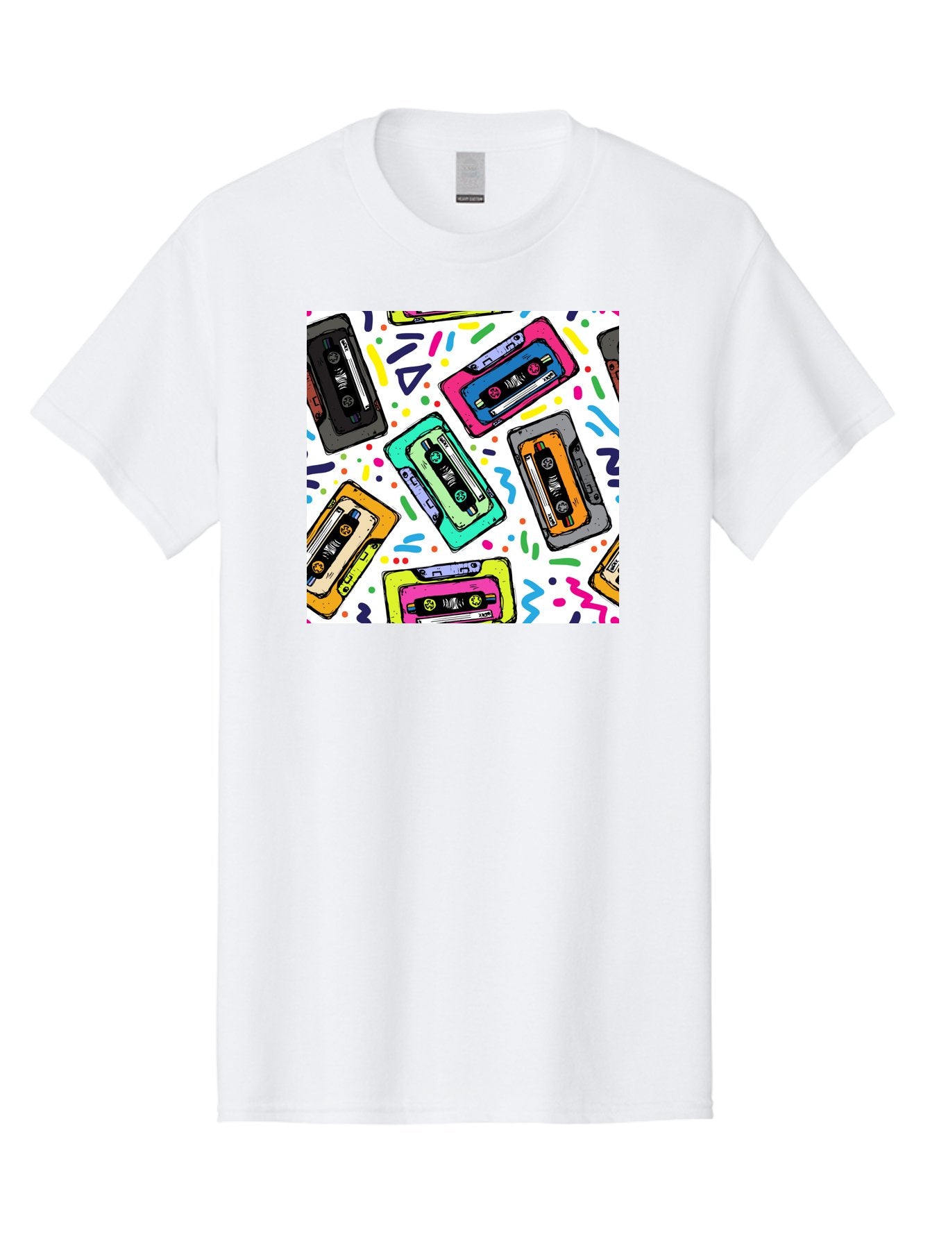 Cassette-Tapes-Pattern Men'S Graphic Tee, 100% Cotton, Comfortable Casual Summer Wear, Machine Washable, Retro Cassette Tapes, Vintage Music, Colorful Design, Nostalgic Feel, Playful Patterns, 80S And 90S Nostalgia, Music Lover Gift Aac382 9