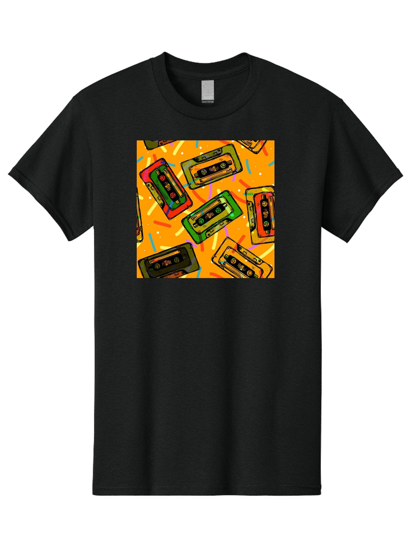 Cassette-Tapes Men'S Graphic Tee, 100% Cotton, Comfortable Casual Summer Wear, Machine Washable, Retro Cassette Tapes, Vintage Music, Colorful Illustration, Nostalgic Tech, 80S And 90S Memorabilia, Mix Tape Culture, Music Nostalgia, Aac383 8