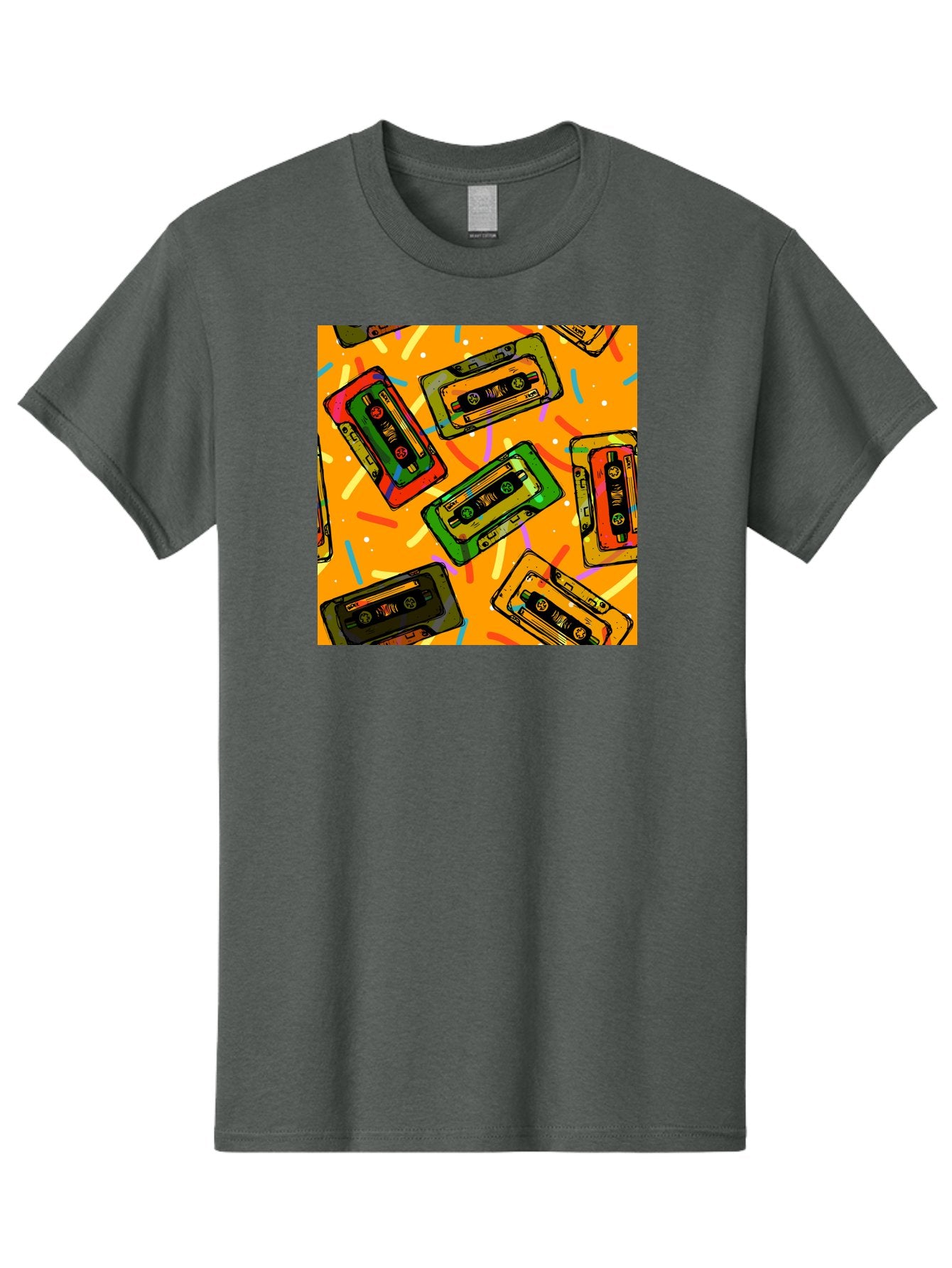 Cassette-Tapes Men'S Graphic Tee, 100% Cotton, Comfortable Casual Summer Wear, Machine Washable, Retro Cassette Tapes, Vintage Music, Colorful Illustration, Nostalgic Tech, 80S And 90S Memorabilia, Mix Tape Culture, Music Nostalgia, Aac383 7