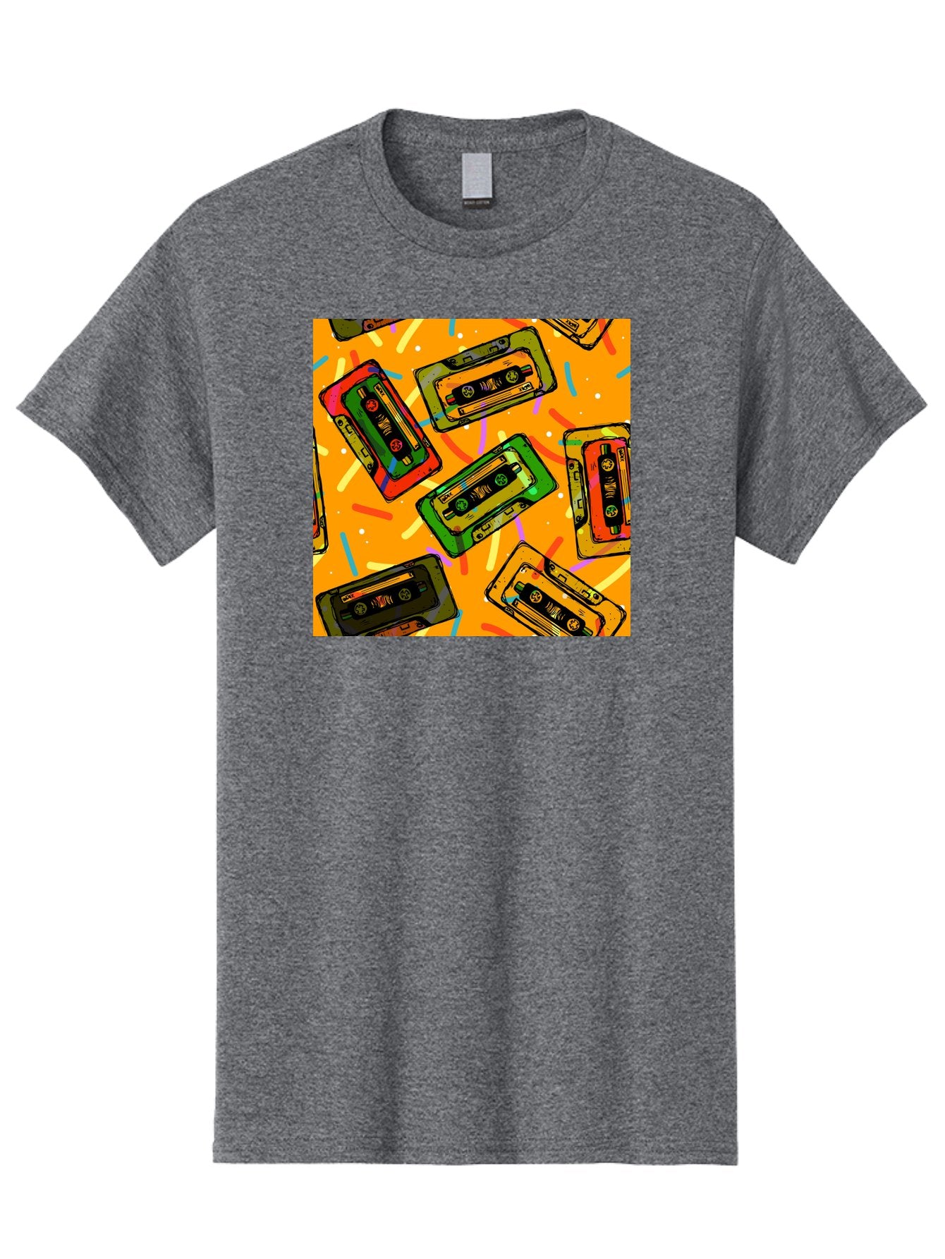 Cassette-Tapes Men'S Graphic Tee, 100% Cotton, Comfortable Casual Summer Wear, Machine Washable, Retro Cassette Tapes, Vintage Music, Colorful Illustration, Nostalgic Tech, 80S And 90S Memorabilia, Mix Tape Culture, Music Nostalgia, Aac383