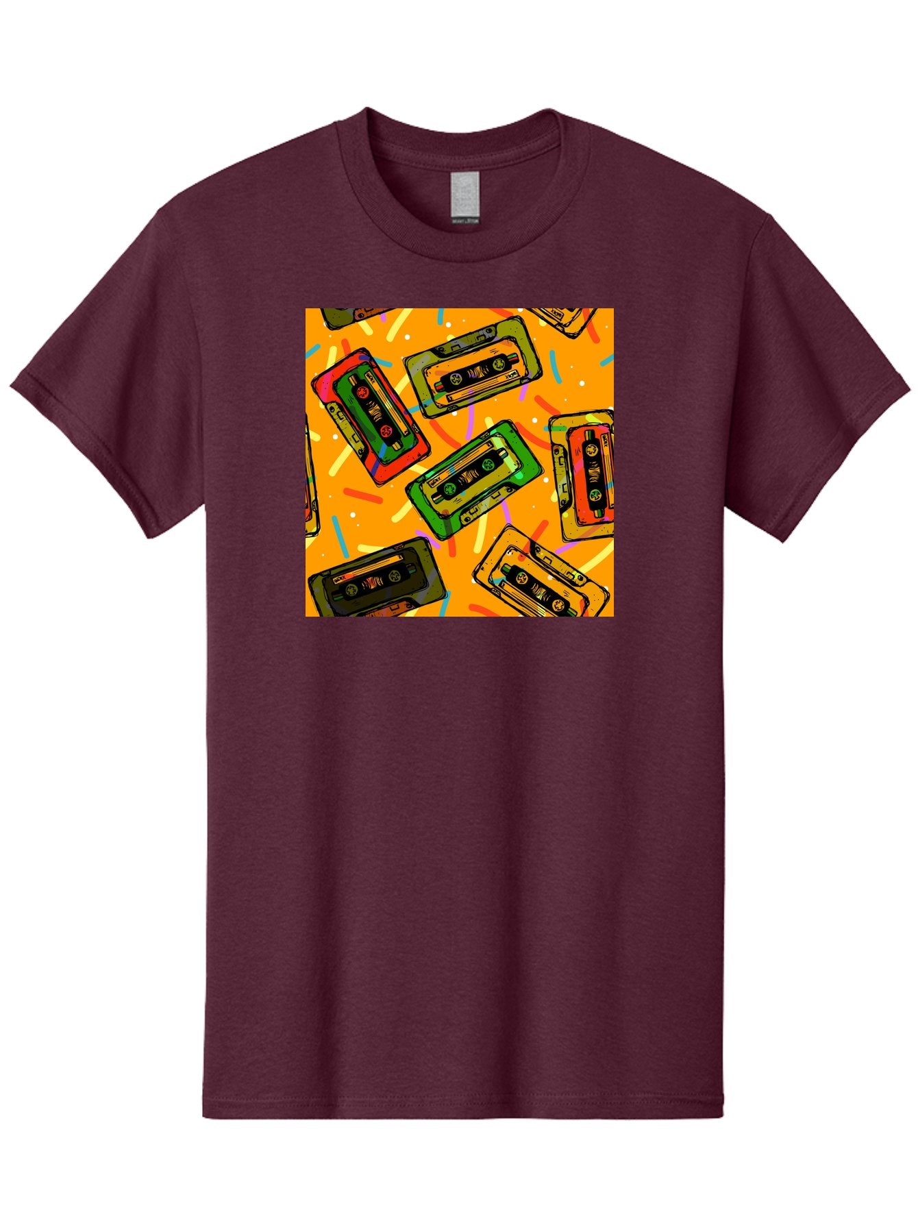 Cassette-Tapes Men'S Graphic Tee, 100% Cotton, Comfortable Casual Summer Wear, Machine Washable, Retro Cassette Tapes, Vintage Music, Colorful Illustration, Nostalgic Tech, 80S And 90S Memorabilia, Mix Tape Culture, Music Nostalgia, Aac383 6