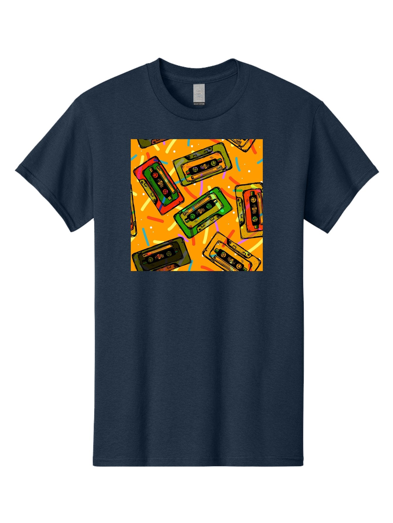 Cassette-Tapes Men'S Graphic Tee, 100% Cotton, Comfortable Casual Summer Wear, Machine Washable, Retro Cassette Tapes, Vintage Music, Colorful Illustration, Nostalgic Tech, 80S And 90S Memorabilia, Mix Tape Culture, Music Nostalgia, Aac383 11