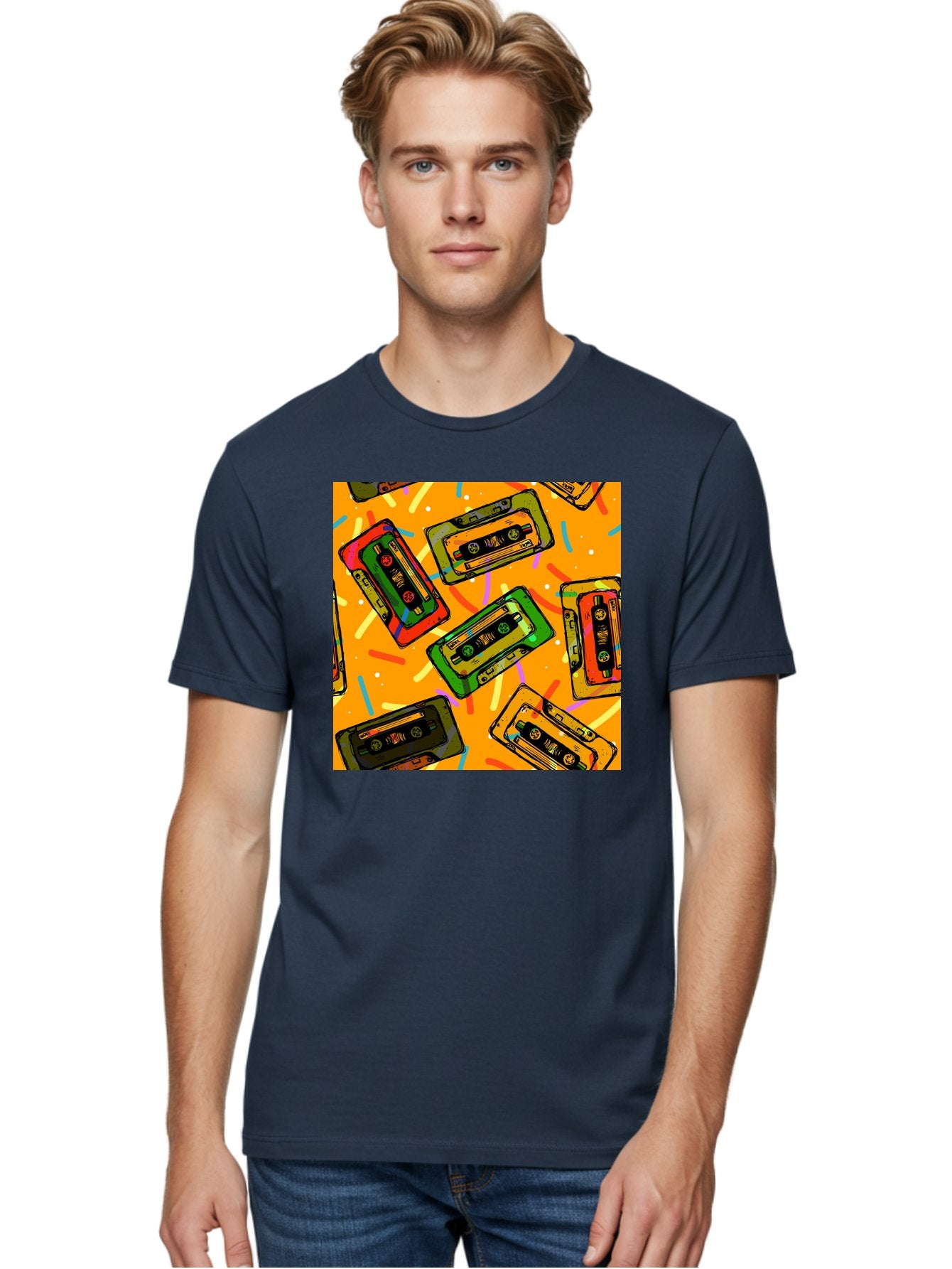 Cassette-Tapes Men'S Graphic Tee, 100% Cotton, Comfortable Casual Summer Wear, Machine Washable, Retro Cassette Tapes, Vintage Music, Colorful Illustration, Nostalgic Tech, 80S And 90S Memorabilia, Mix Tape Culture, Music Nostalgia, Aac383 27