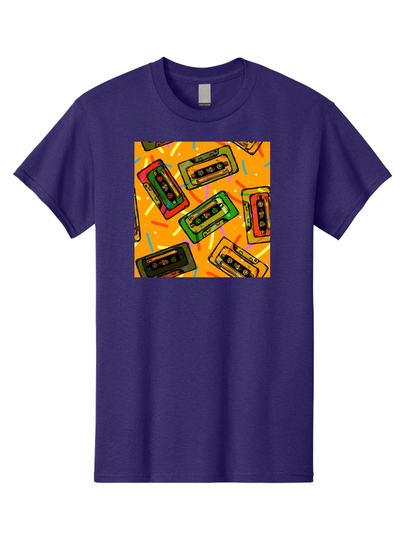 Cassette-Tapes Men'S Graphic Tee, 100% Cotton, Comfortable Casual Summer Wear, Machine Washable, Retro Cassette Tapes, Vintage Music, Colorful Illustration, Nostalgic Tech, 80S And 90S Memorabilia, Mix Tape Culture, Music Nostalgia, Aac383 5