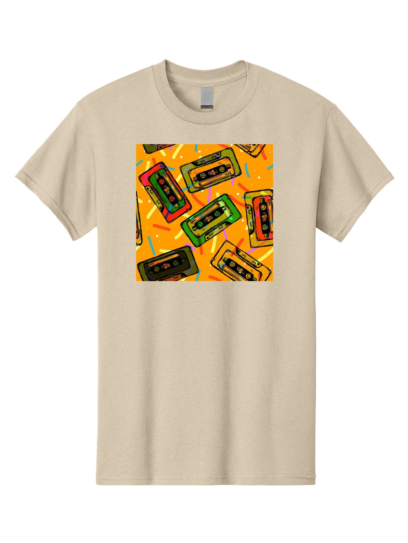 Cassette-Tapes Men'S Graphic Tee, 100% Cotton, Comfortable Casual Summer Wear, Machine Washable, Retro Cassette Tapes, Vintage Music, Colorful Illustration, Nostalgic Tech, 80S And 90S Memorabilia, Mix Tape Culture, Music Nostalgia, Aac383