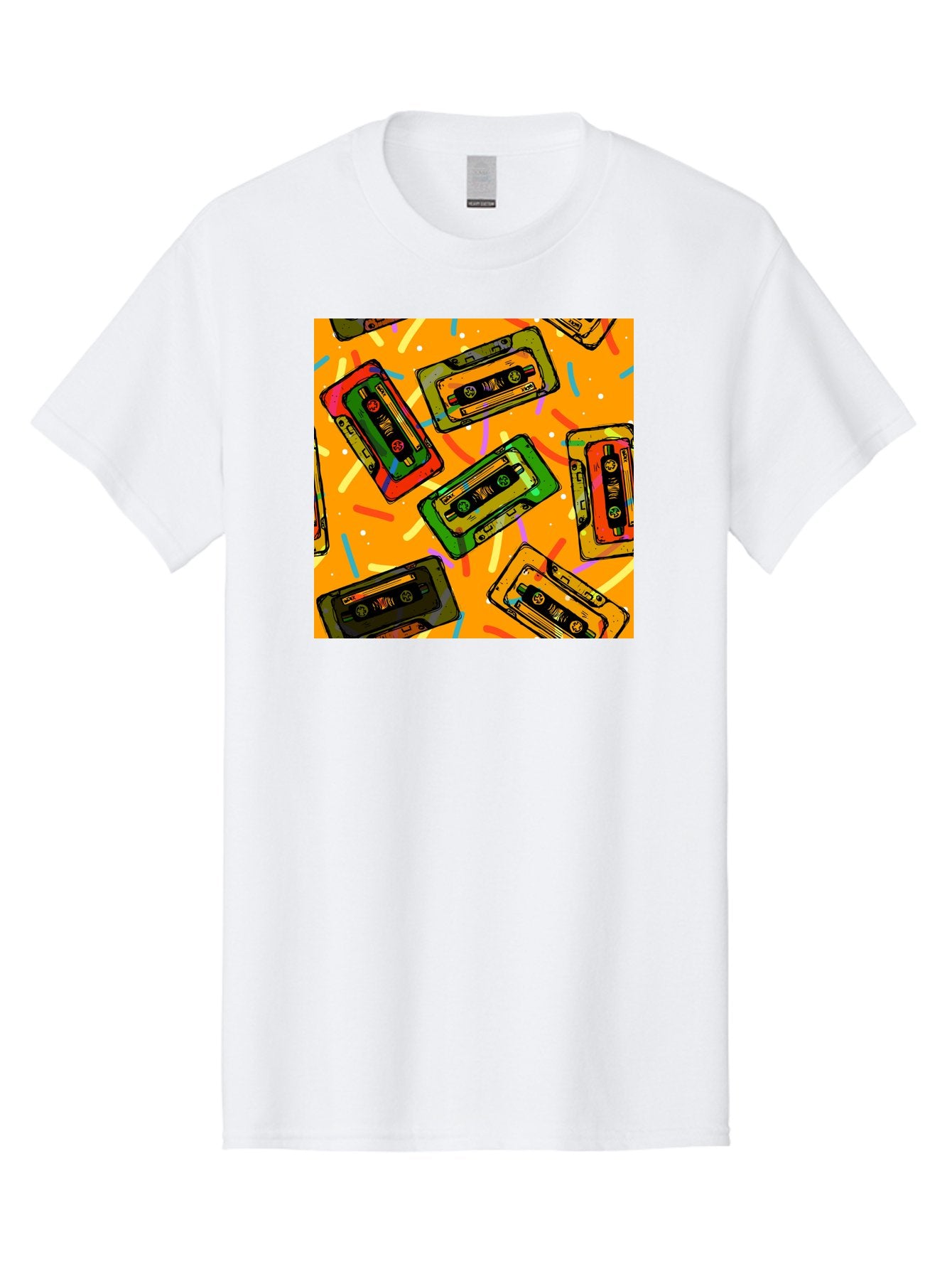 Cassette-Tapes Men'S Graphic Tee, 100% Cotton, Comfortable Casual Summer Wear, Machine Washable, Retro Cassette Tapes, Vintage Music, Colorful Illustration, Nostalgic Tech, 80S And 90S Memorabilia, Mix Tape Culture, Music Nostalgia, Aac383 3