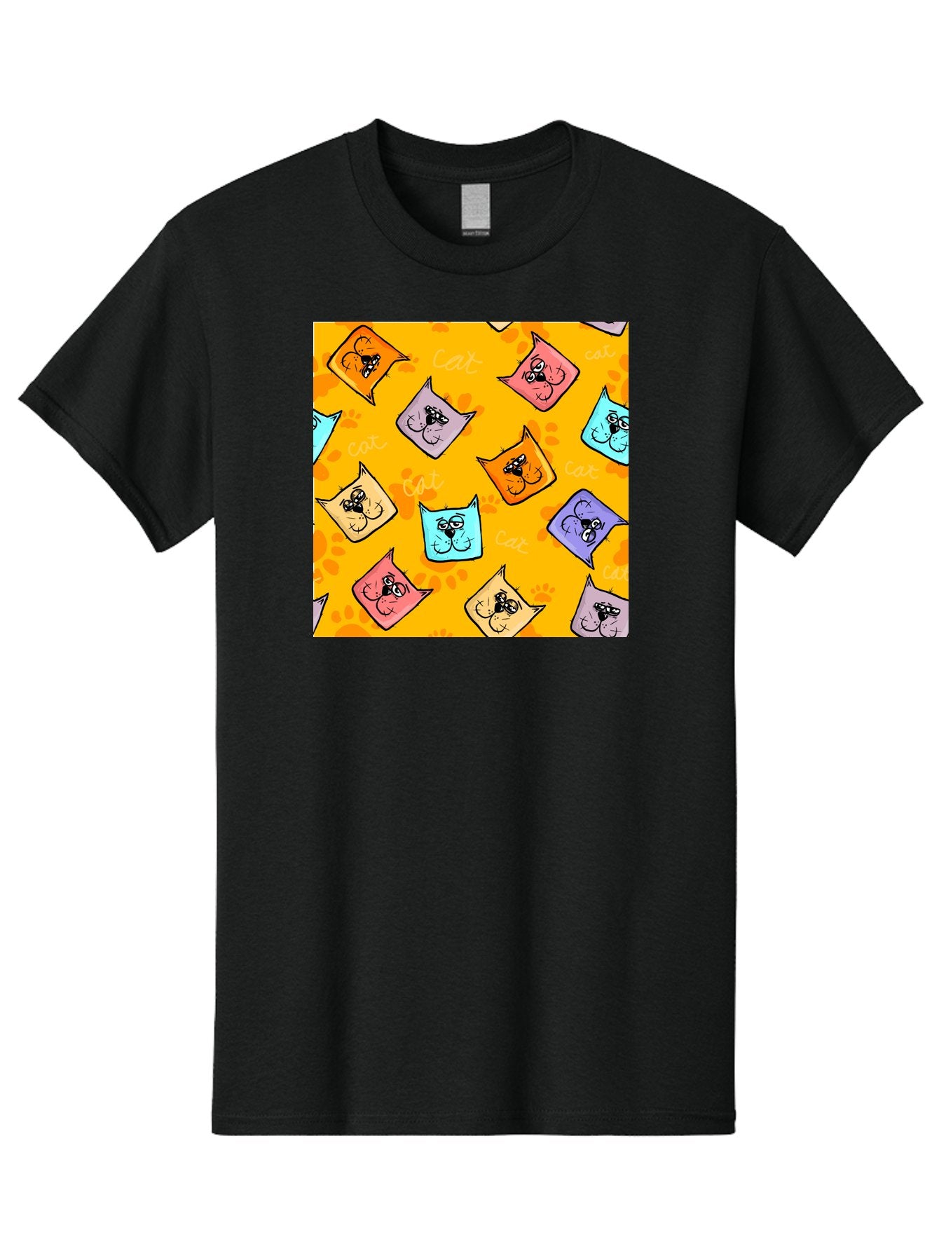 Cat-Pattern Men'S Graphic Tee, 100% Cotton, Comfortable Casual Summer Wear, Machine Washable, Cartoon Cats, Pastel Colors, Cat Faces, Playful Pattern, Cute Animals, Whimsical Design, Feline Friends, Adorable Illustrations, Fun Graphics, Aac384 3