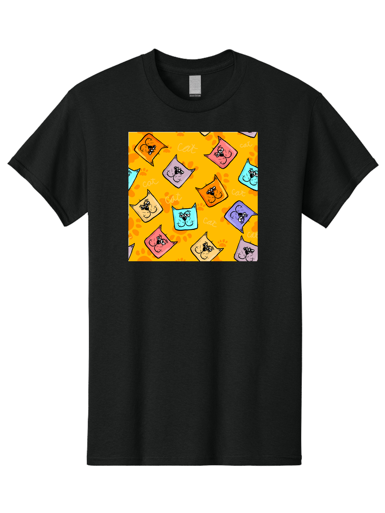 Cat-Pattern Men'S Graphic Tee, 100% Cotton, Comfortable Casual Summer Wear, Machine Washable, Cartoon Cats, Pastel Colors, Cat Faces, Playful Pattern, Cute Animals, Whimsical Design, Feline Friends, Adorable Illustrations, Fun Graphics, Aac384 17