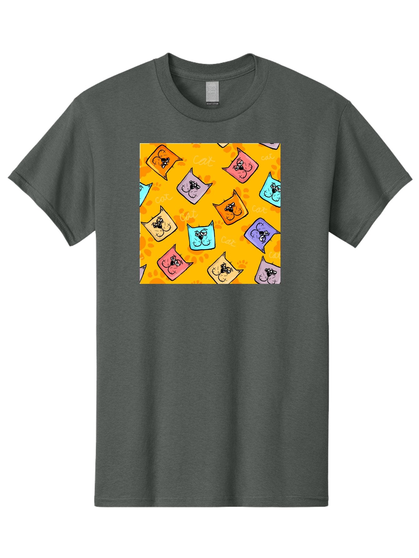 Cat-Pattern Men'S Graphic Tee, 100% Cotton, Comfortable Casual Summer Wear, Machine Washable, Cartoon Cats, Pastel Colors, Cat Faces, Playful Pattern, Cute Animals, Whimsical Design, Feline Friends, Adorable Illustrations, Fun Graphics, Aac384 13