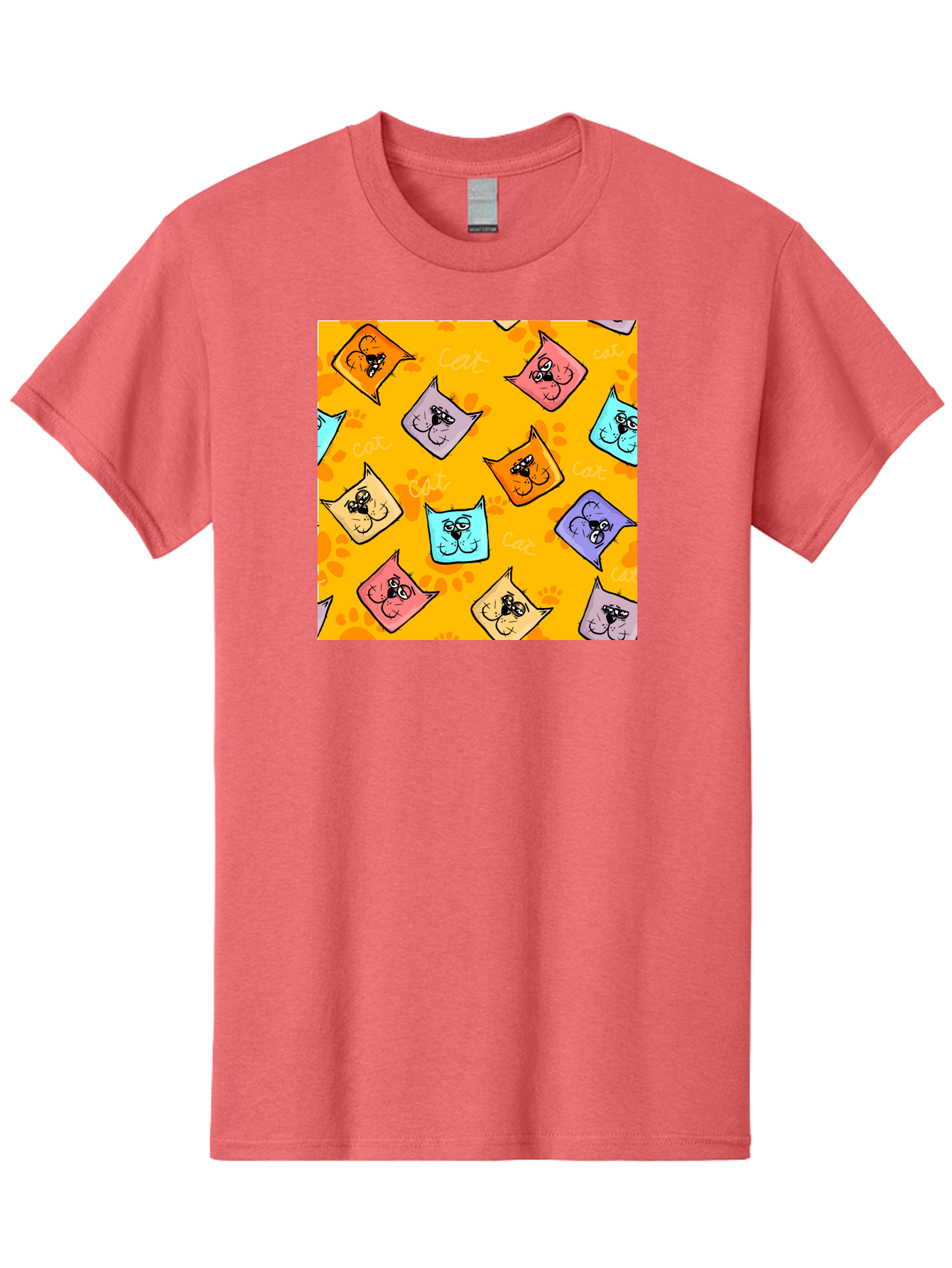 Cat-Pattern Men'S Graphic Tee, 100% Cotton, Comfortable Casual Summer Wear, Machine Washable, Cartoon Cats, Pastel Colors, Cat Faces, Playful Pattern, Cute Animals, Whimsical Design, Feline Friends, Adorable Illustrations, Fun Graphics, Aac384 11