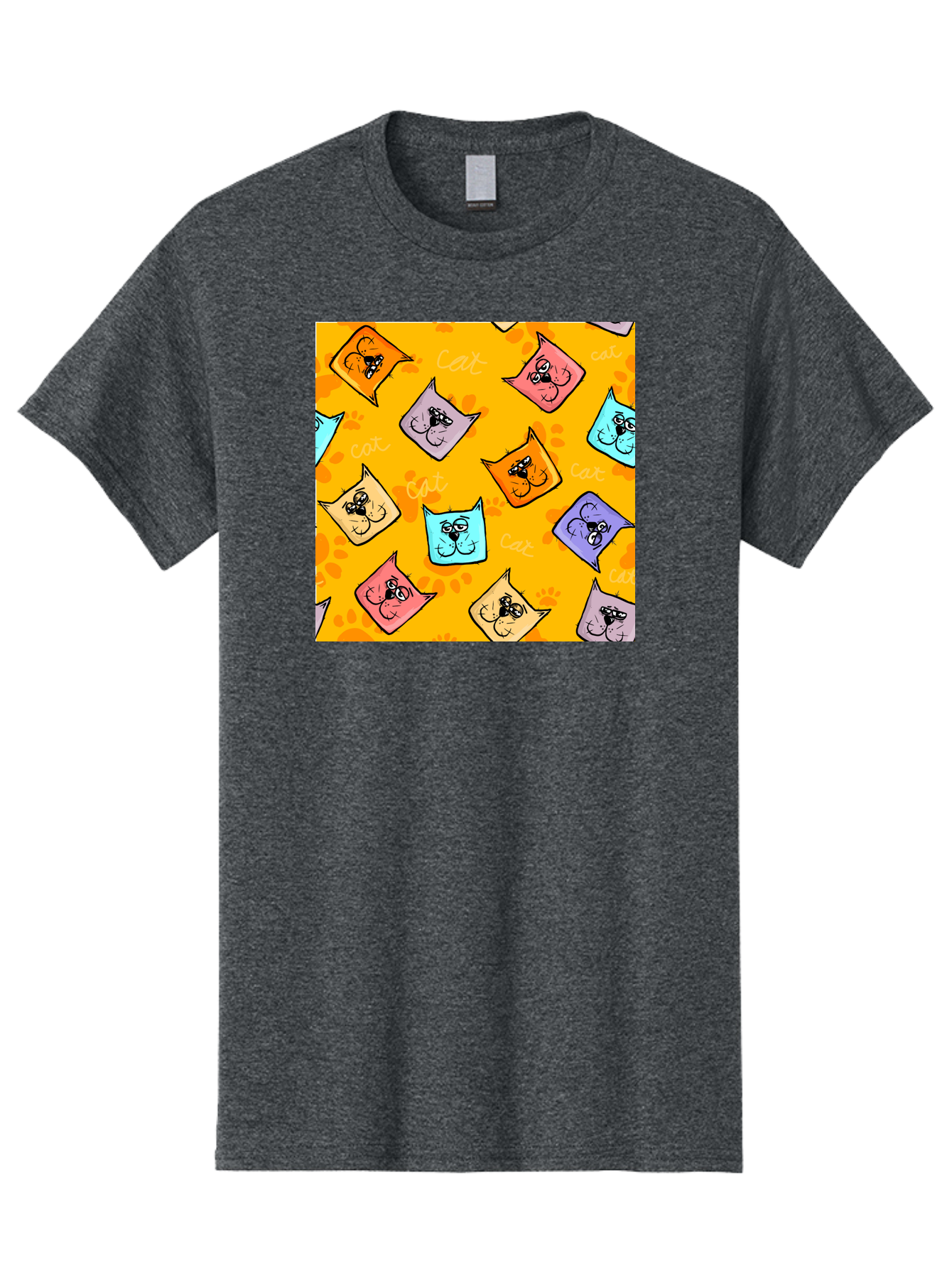Cat-Pattern Men'S Graphic Tee, 100% Cotton, Comfortable Casual Summer Wear, Machine Washable, Cartoon Cats, Pastel Colors, Cat Faces, Playful Pattern, Cute Animals, Whimsical Design, Feline Friends, Adorable Illustrations, Fun Graphics, Aac384 27
