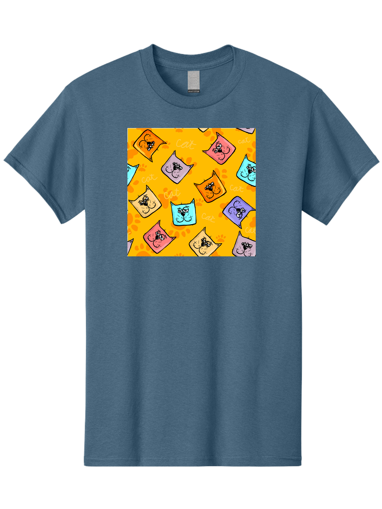 Cat-Pattern Men'S Graphic Tee, 100% Cotton, Comfortable Casual Summer Wear, Machine Washable, Cartoon Cats, Pastel Colors, Cat Faces, Playful Pattern, Cute Animals, Whimsical Design, Feline Friends, Adorable Illustrations, Fun Graphics, Aac384 3