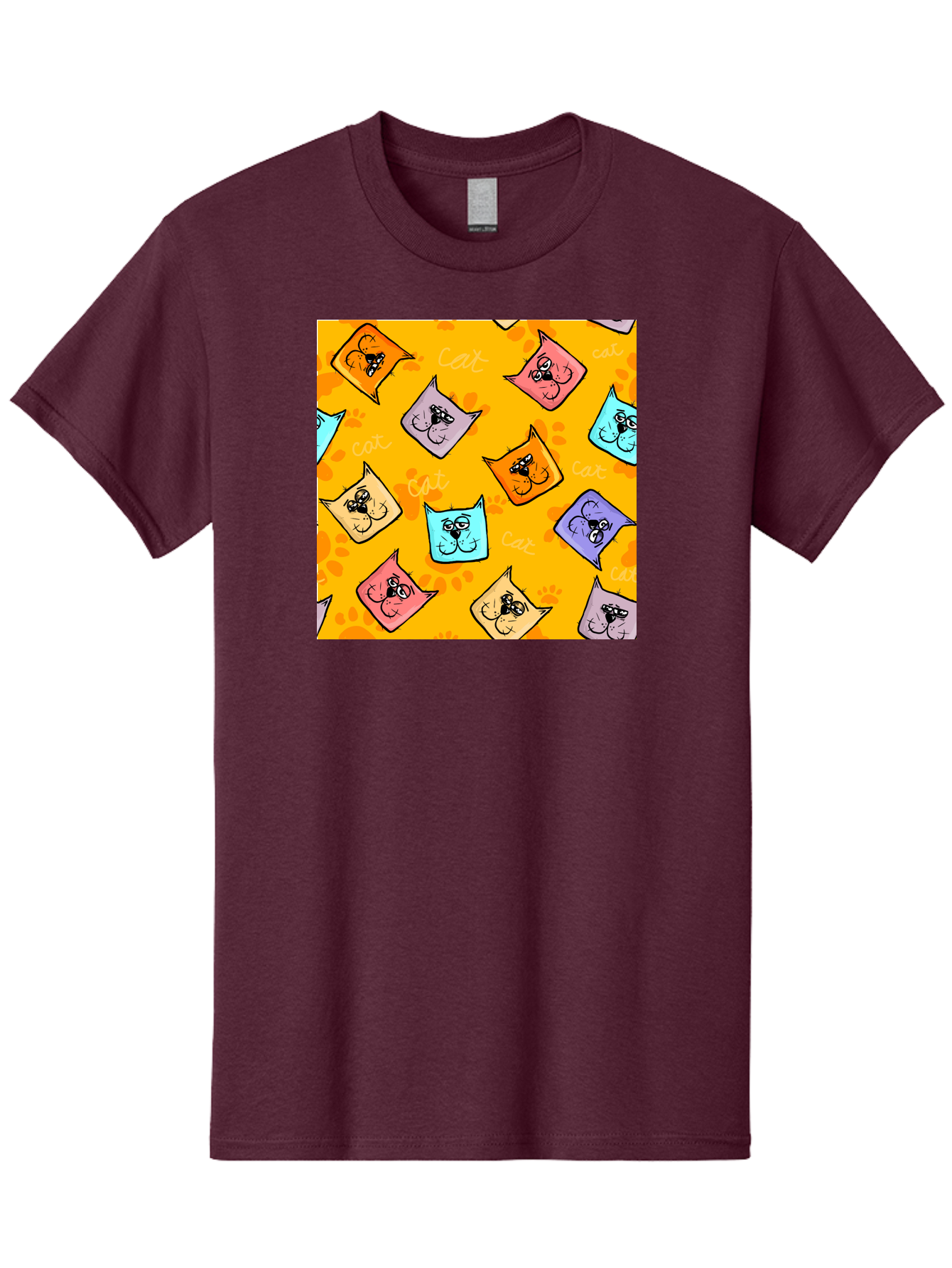 Cat-Pattern Men'S Graphic Tee, 100% Cotton, Comfortable Casual Summer Wear, Machine Washable, Cartoon Cats, Pastel Colors, Cat Faces, Playful Pattern, Cute Animals, Whimsical Design, Feline Friends, Adorable Illustrations, Fun Graphics, Aac384 9