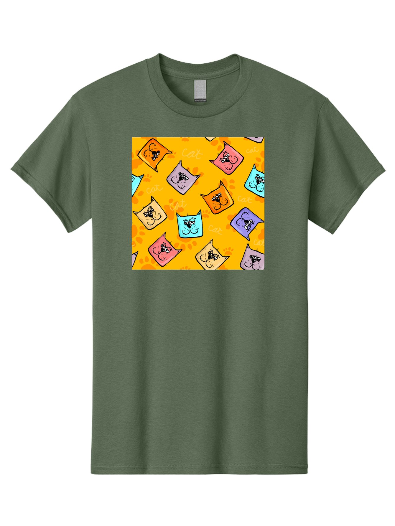 Cat-Pattern Men'S Graphic Tee, 100% Cotton, Comfortable Casual Summer Wear, Machine Washable, Cartoon Cats, Pastel Colors, Cat Faces, Playful Pattern, Cute Animals, Whimsical Design, Feline Friends, Adorable Illustrations, Fun Graphics, Aac384 19