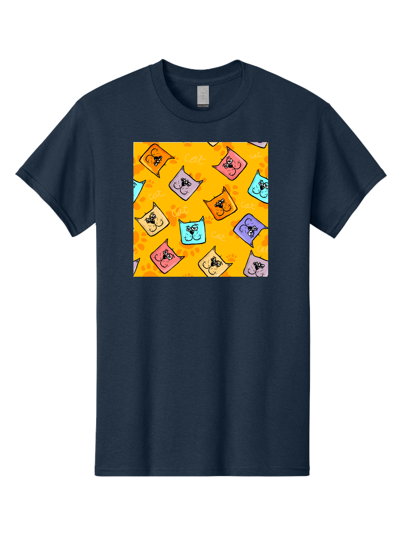 Cat-Pattern Men'S Graphic Tee, 100% Cotton, Comfortable Casual Summer Wear, Machine Washable, Cartoon Cats, Pastel Colors, Cat Faces, Playful Pattern, Cute Animals, Whimsical Design, Feline Friends, Adorable Illustrations, Fun Graphics, Aac384 23