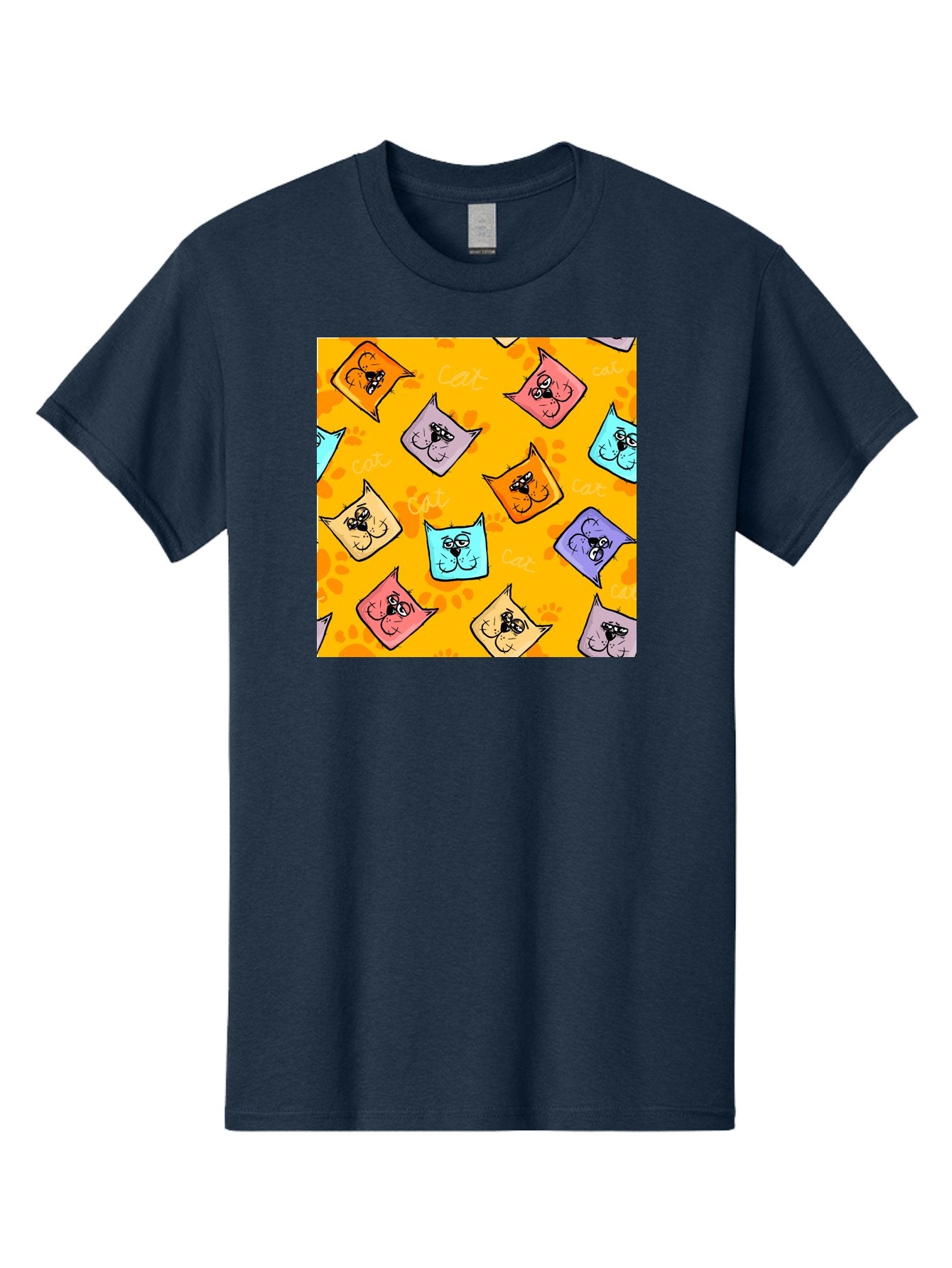 Cat-Pattern Men'S Graphic Tee, 100% Cotton, Comfortable Casual Summer Wear, Machine Washable, Cartoon Cats, Pastel Colors, Cat Faces, Playful Pattern, Cute Animals, Whimsical Design, Feline Friends, Adorable Illustrations, Fun Graphics, Aac384 4