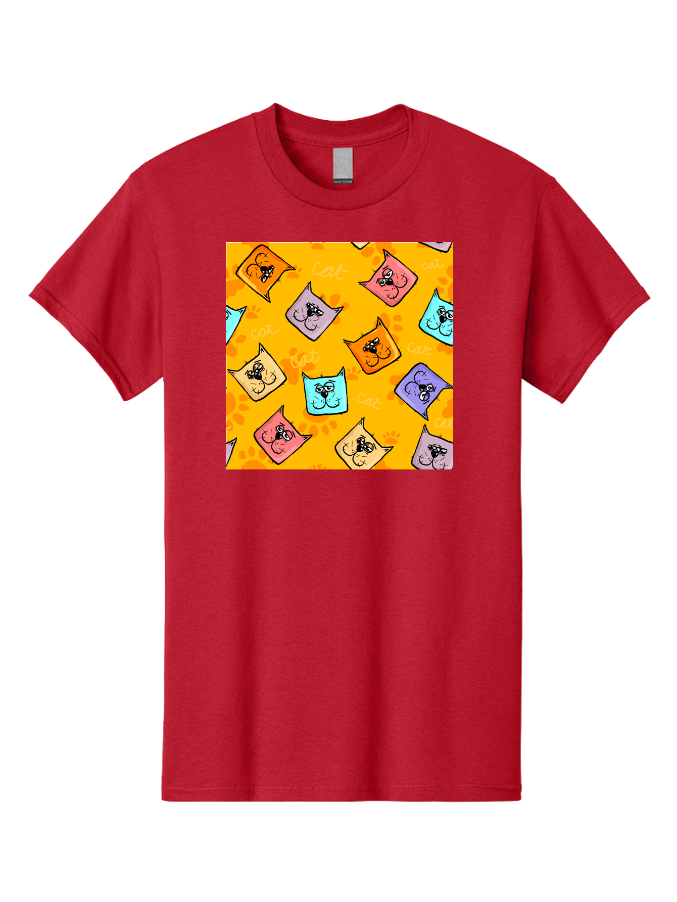 Cat-Pattern Men'S Graphic Tee, 100% Cotton, Comfortable Casual Summer Wear, Machine Washable, Cartoon Cats, Pastel Colors, Cat Faces, Playful Pattern, Cute Animals, Whimsical Design, Feline Friends, Adorable Illustrations, Fun Graphics, Aac384 21